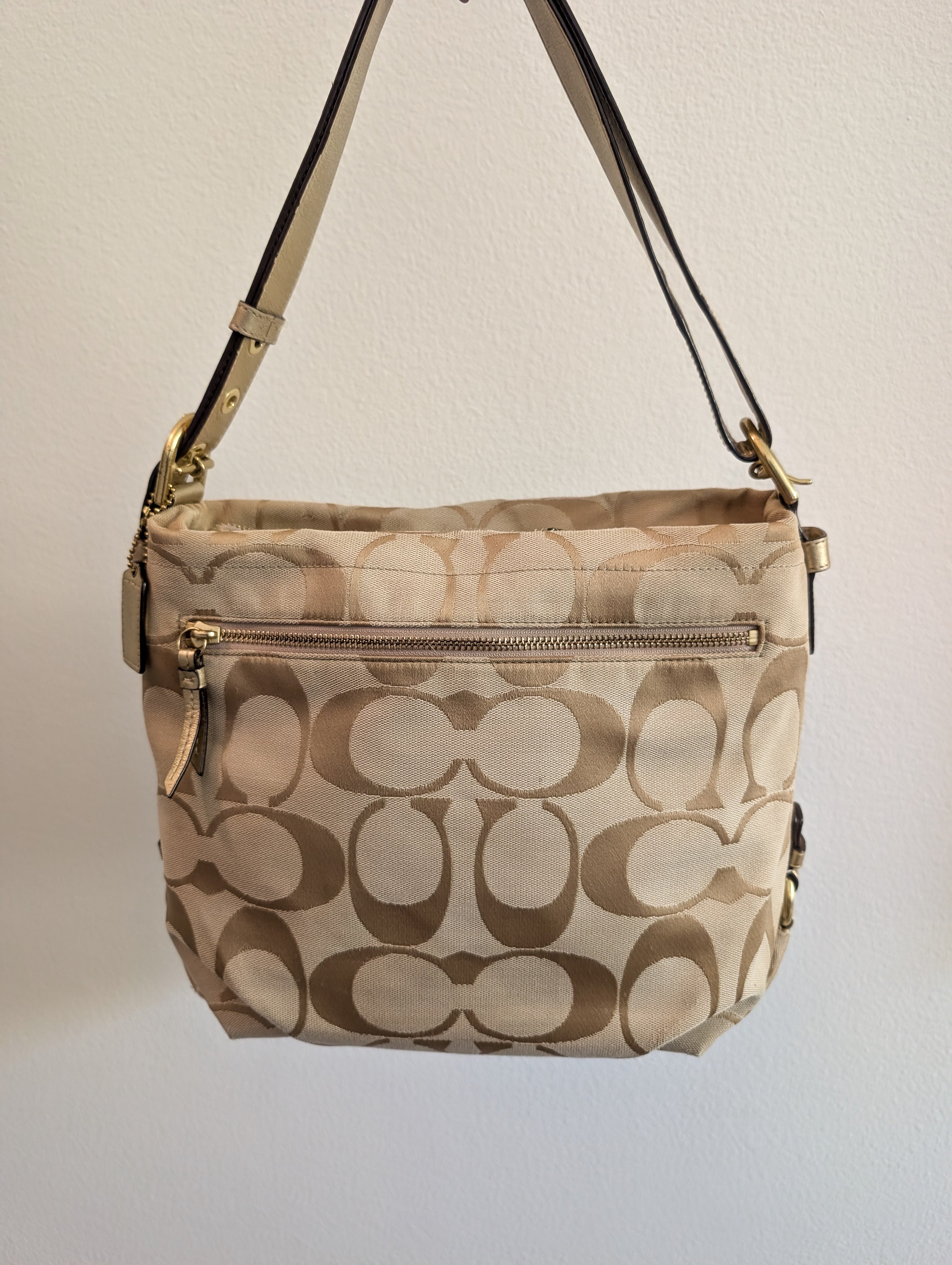 Coach Soho Signature Duffle Shoulder Bag in Beige & Gold