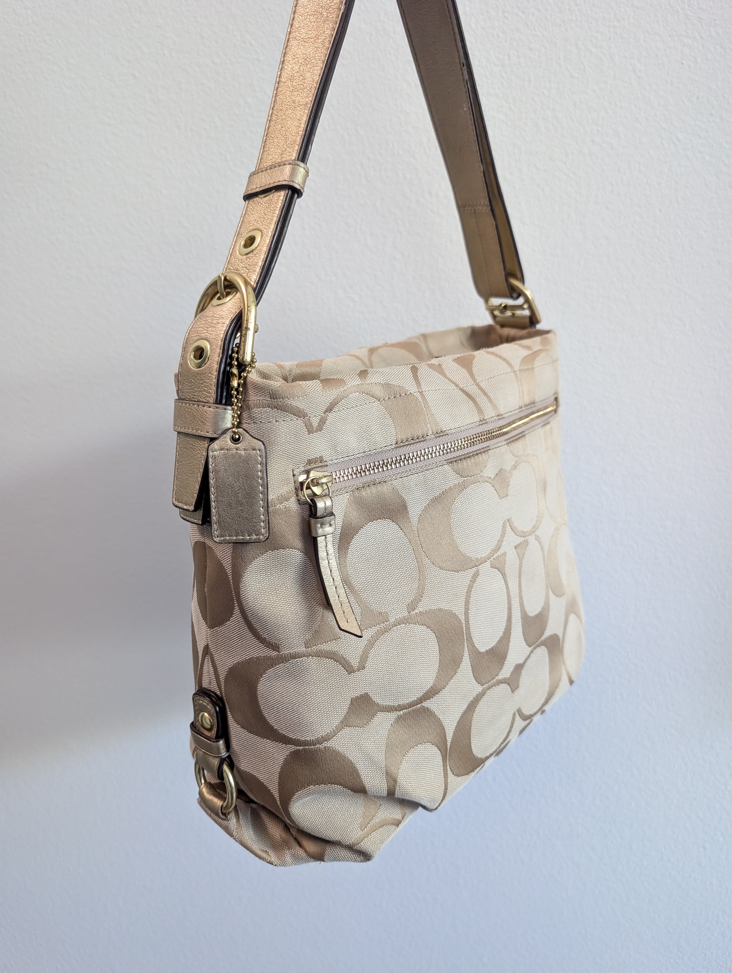 Coach Soho Signature Duffle Shoulder Bag in Beige & Gold