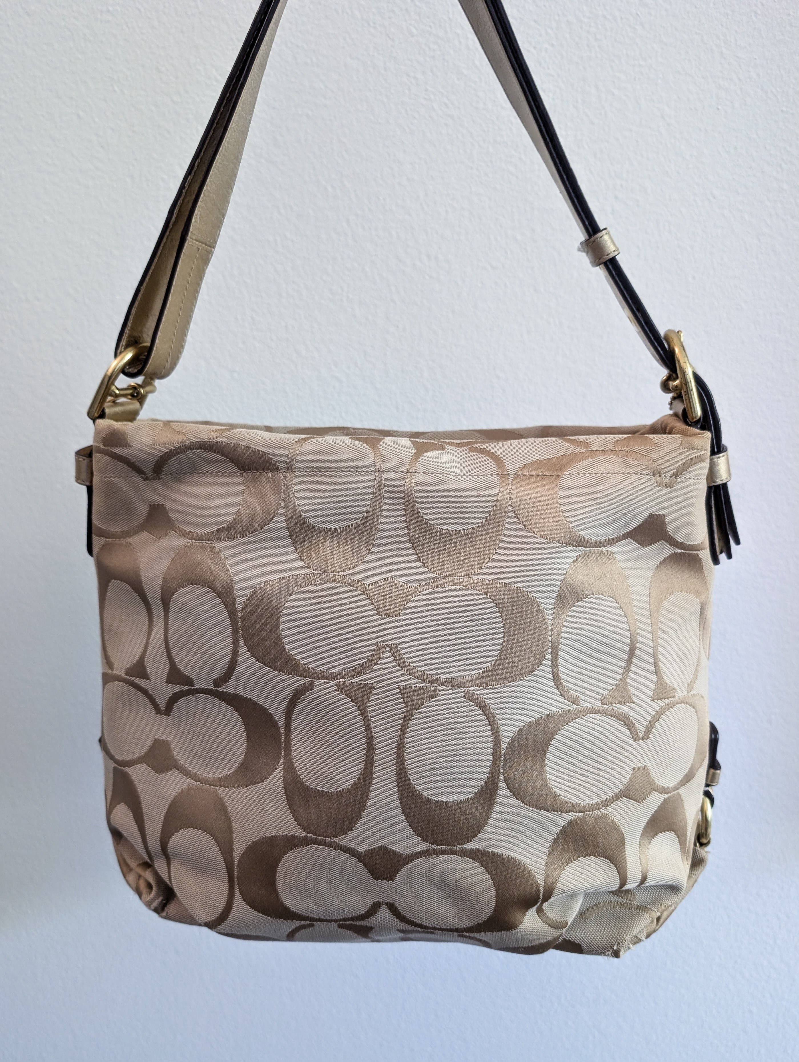 Coach Soho Signature Duffle Shoulder Bag in Beige & Gold