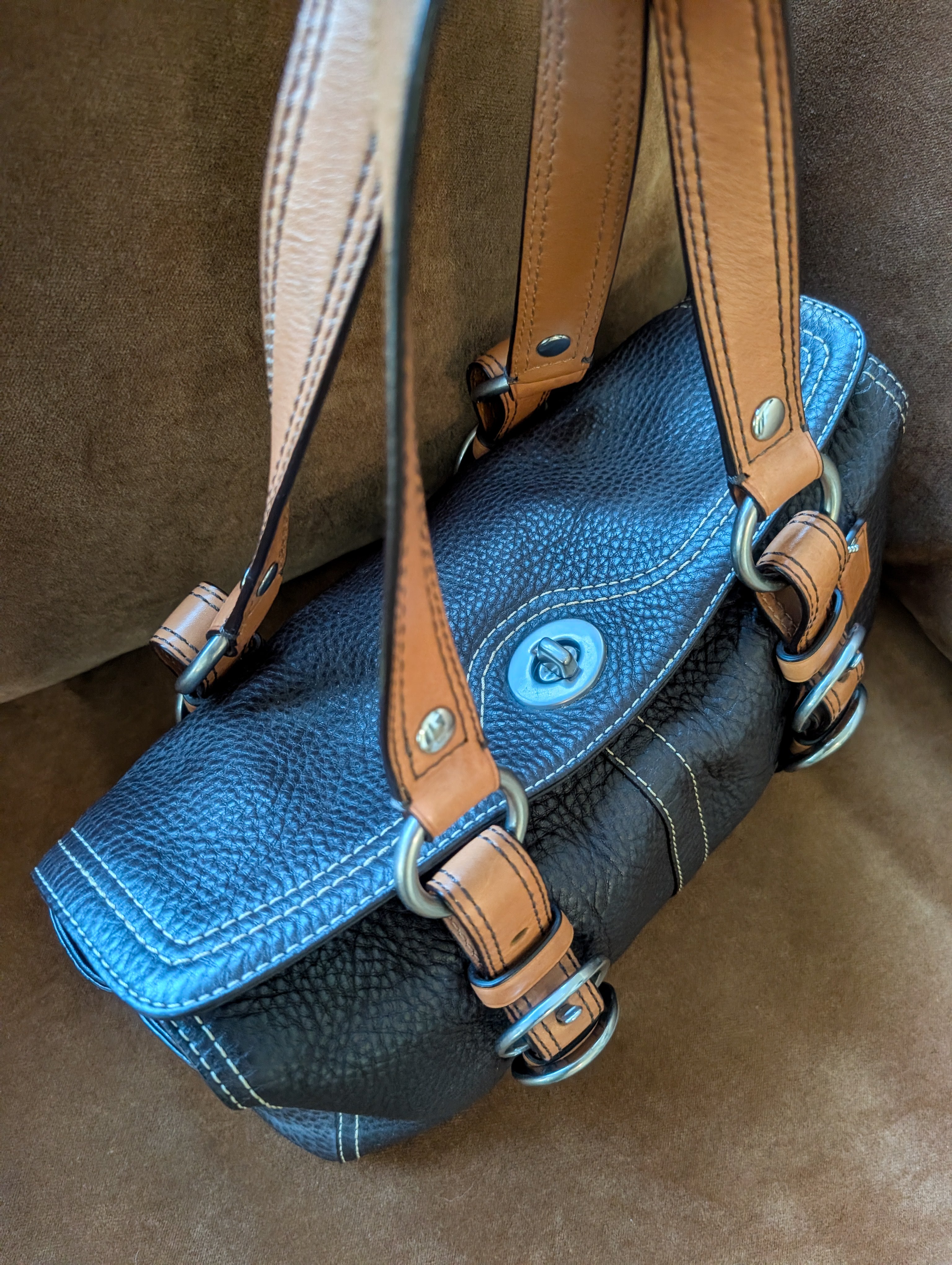 Vintage Coach Chelsea Tan Brown Pebble Leather Bag with Silver Hardware