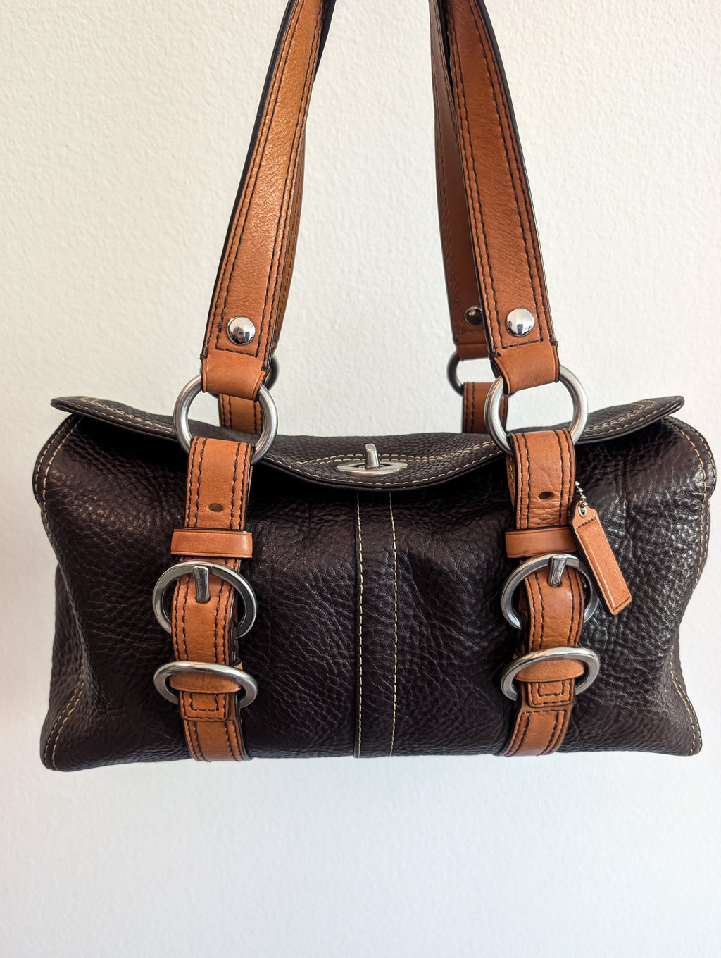 Vintage Coach Chelsea Tan Brown Pebble Leather Bag with Silver Hardware