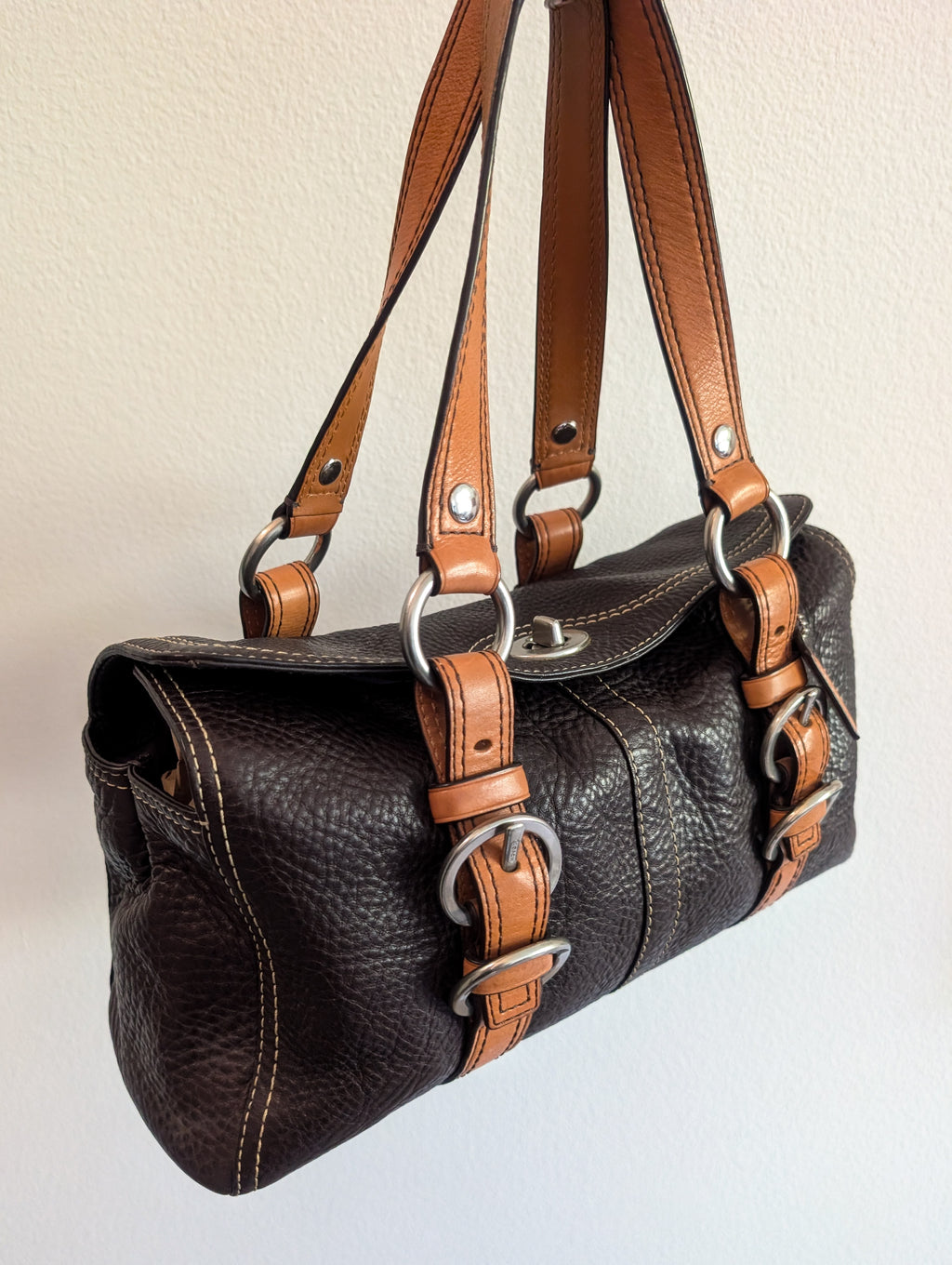 Vintage Coach Chelsea Tan Brown Pebble Leather Bag with Silver Hardware
