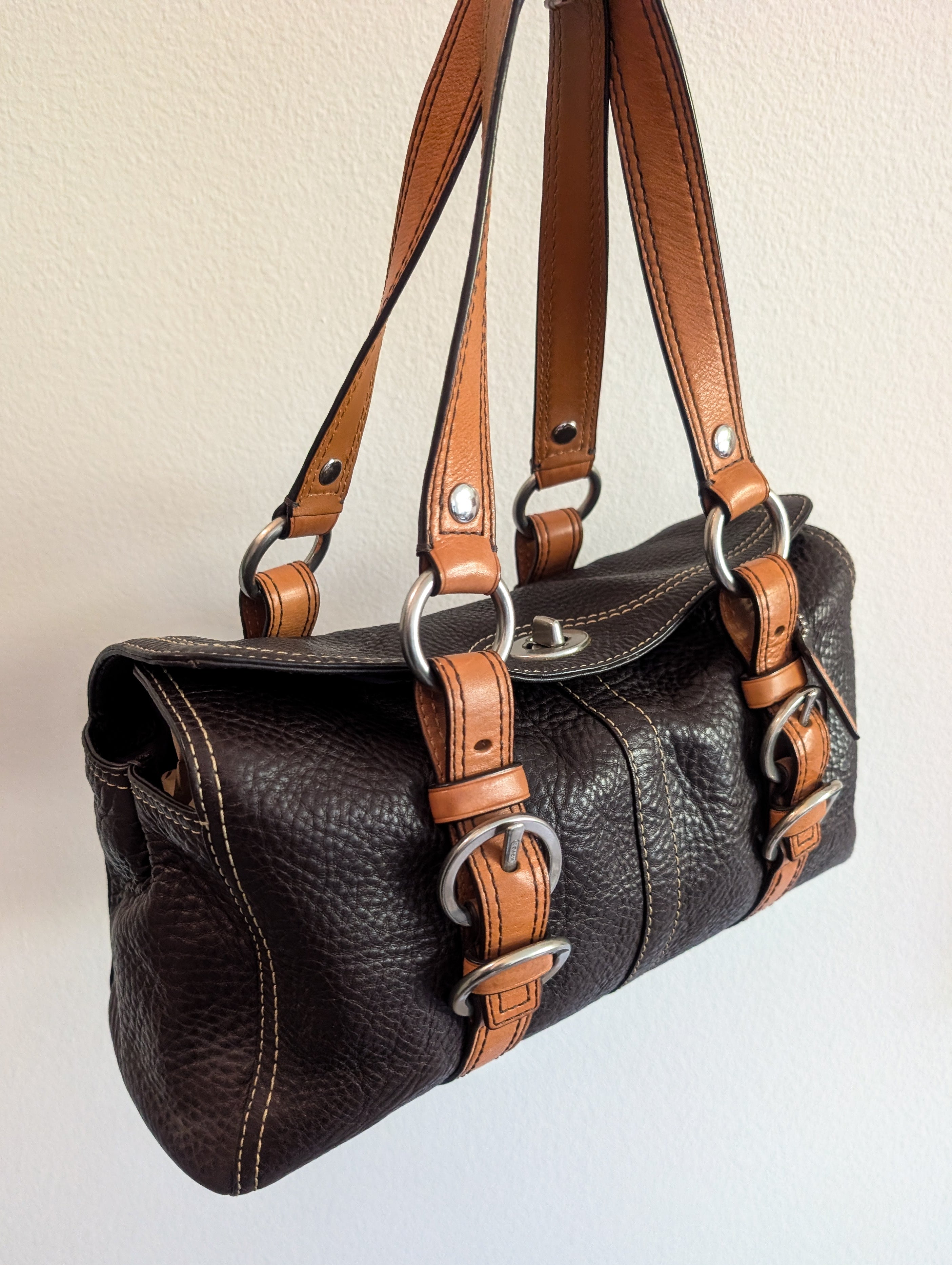 Vintage Coach Chelsea Tan Brown Pebble Leather Bag with Silver Hardware