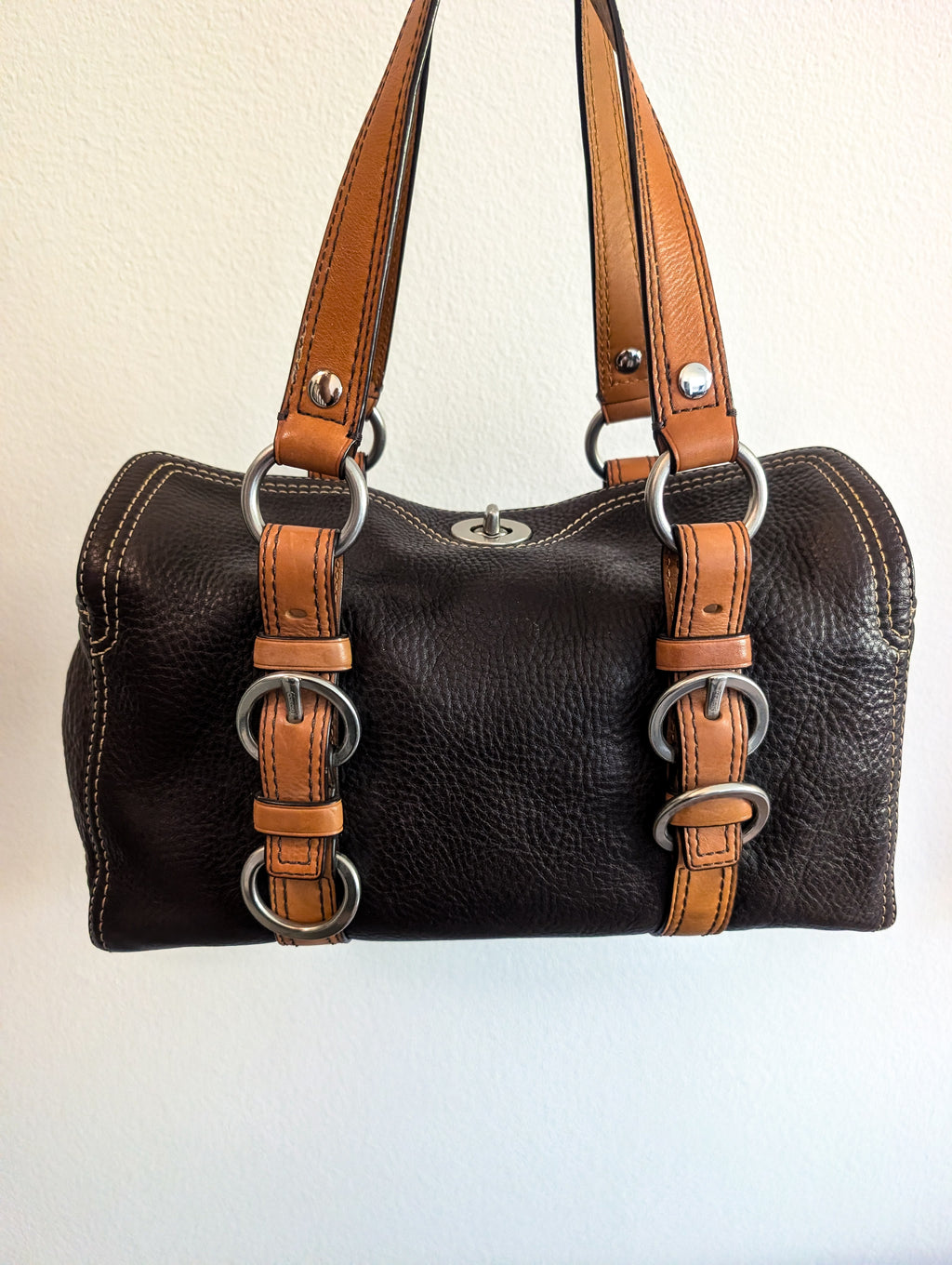 Vintage Coach Chelsea Tan Brown Pebble Leather Bag with Silver Hardware
