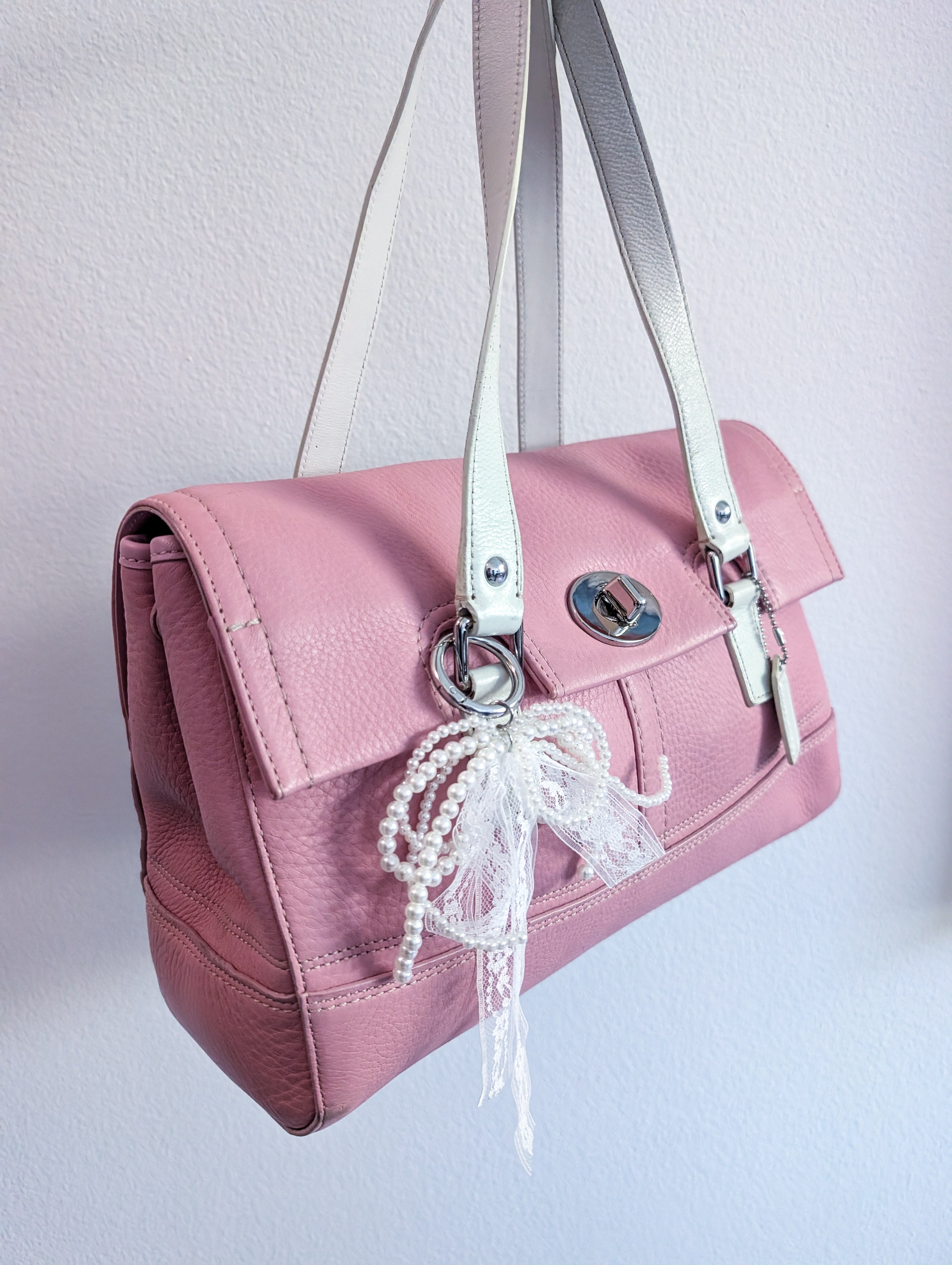 Coach Pink Colorblock Satchel Pebble Leather Double Handle Handbag