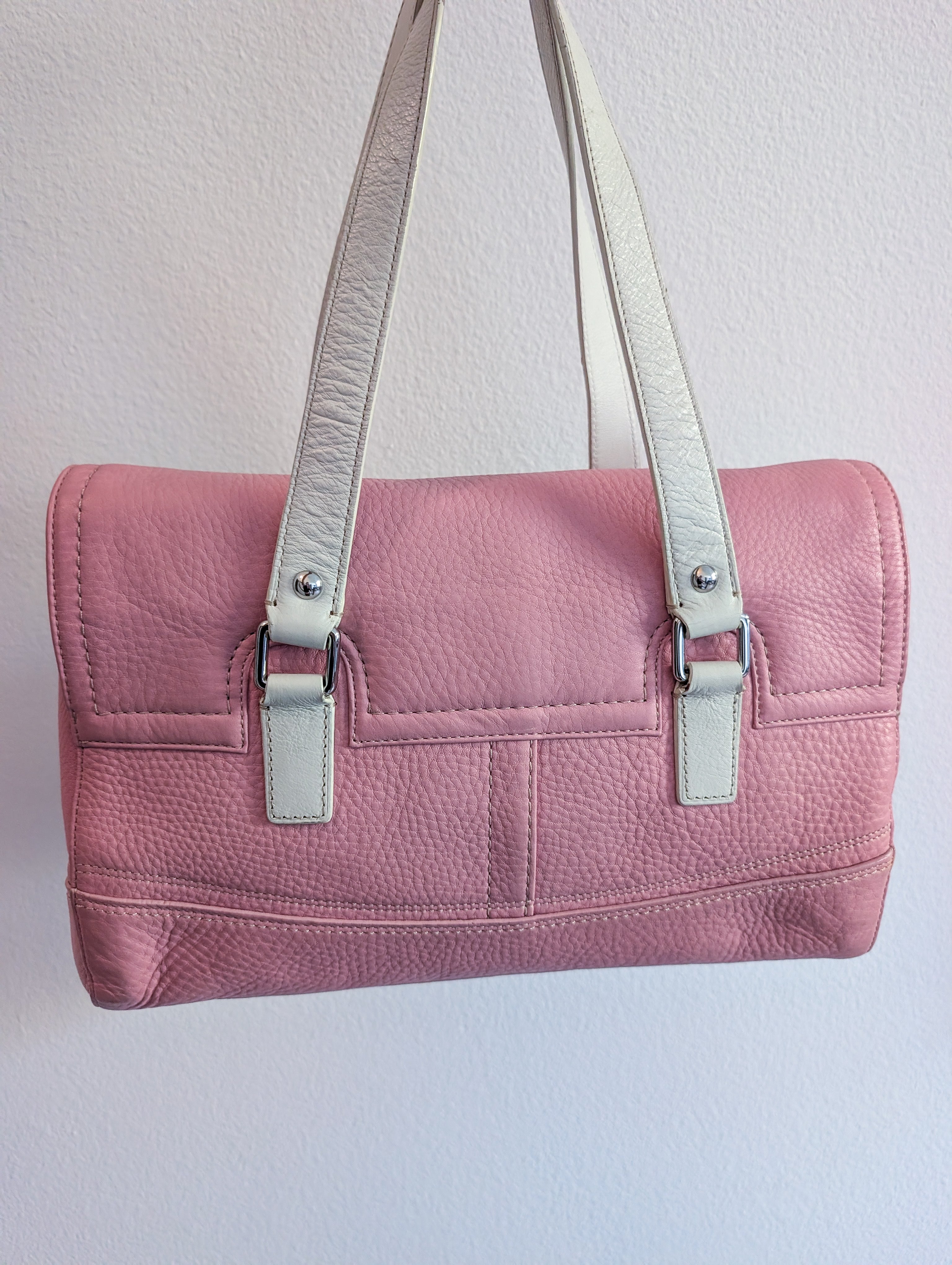 Coach Pink Colorblock Satchel Pebble Leather Double Handle Handbag