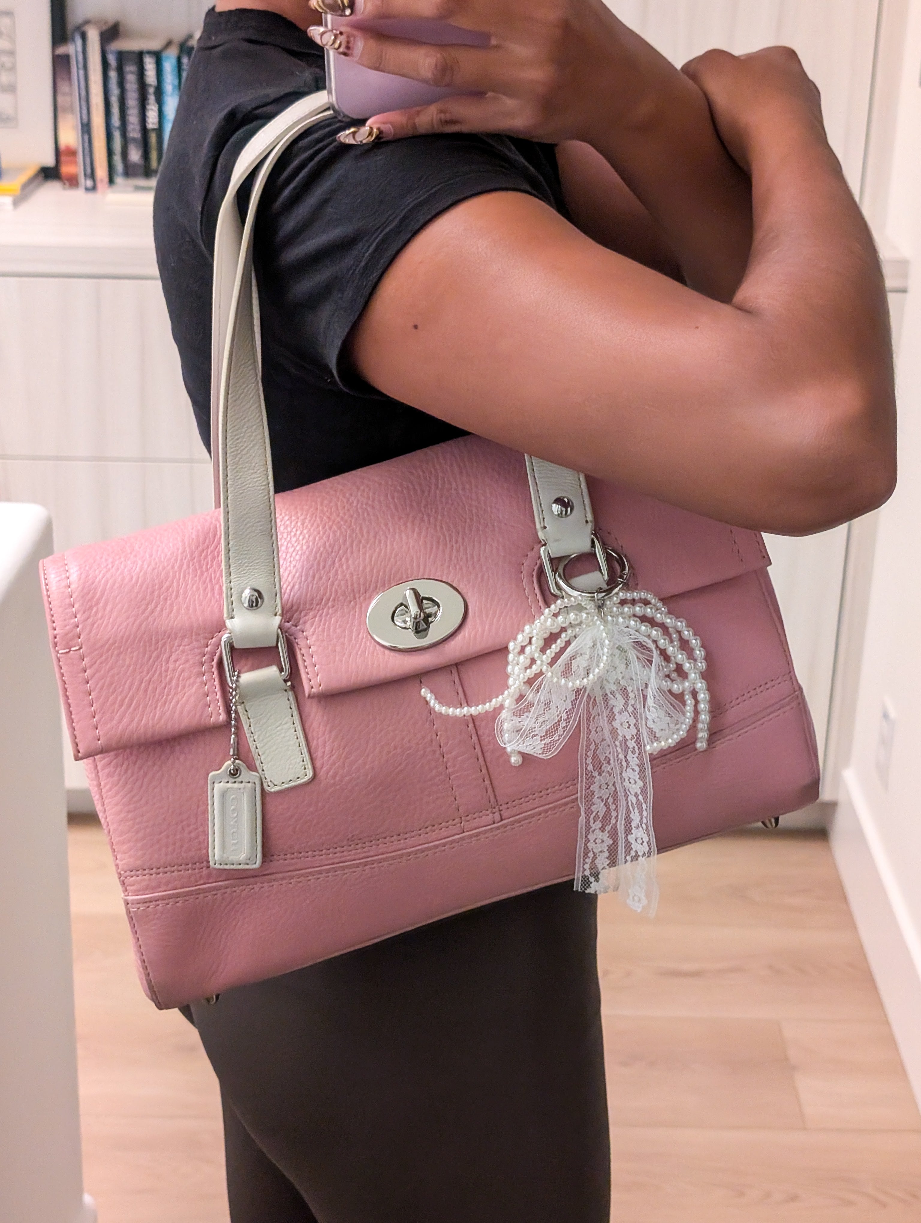 Coach Pink Colorblock Satchel Pebble Leather Double Handle Handbag