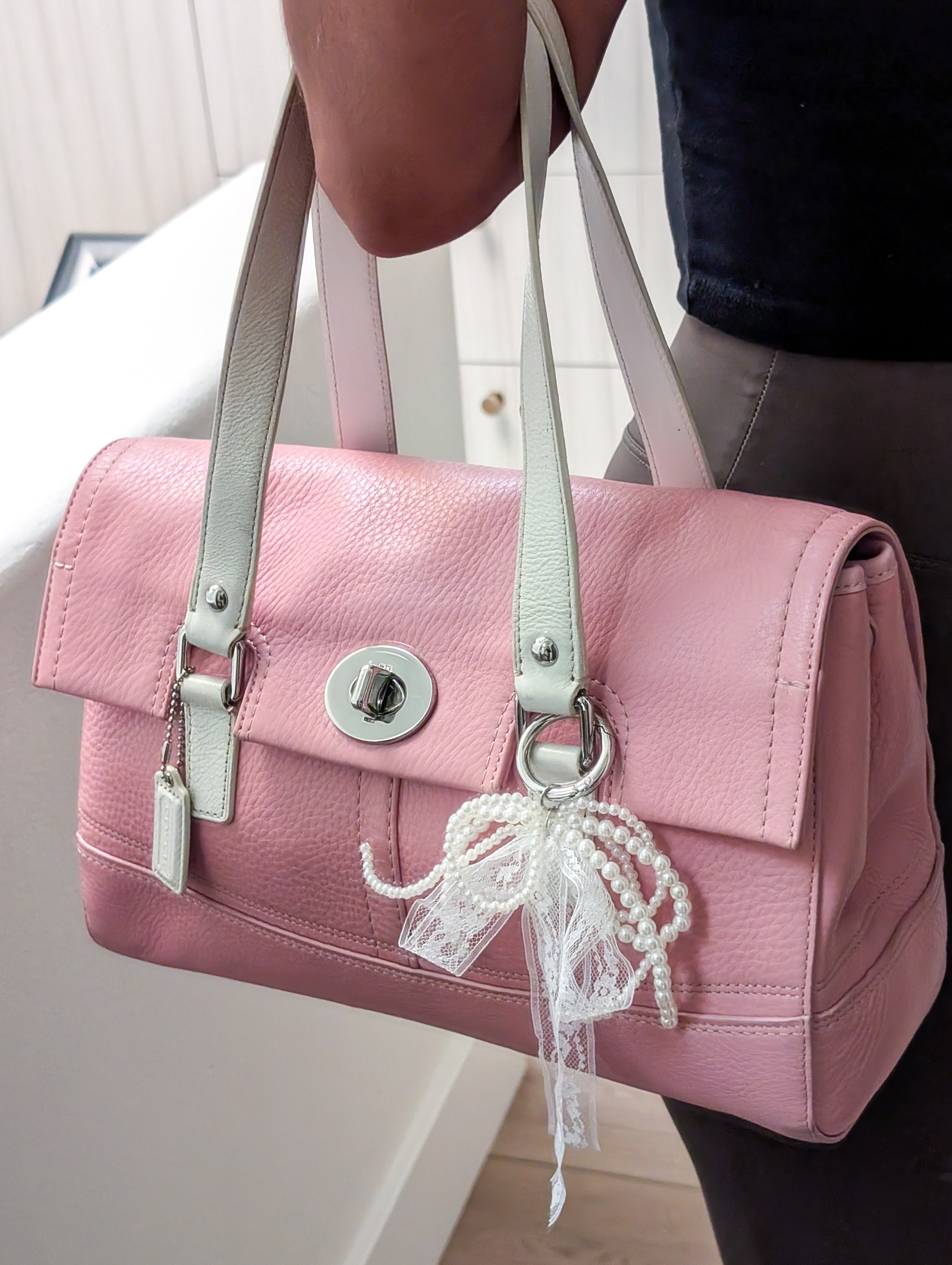 Coach Pink Colorblock Satchel Pebble Leather Double Handle Handbag