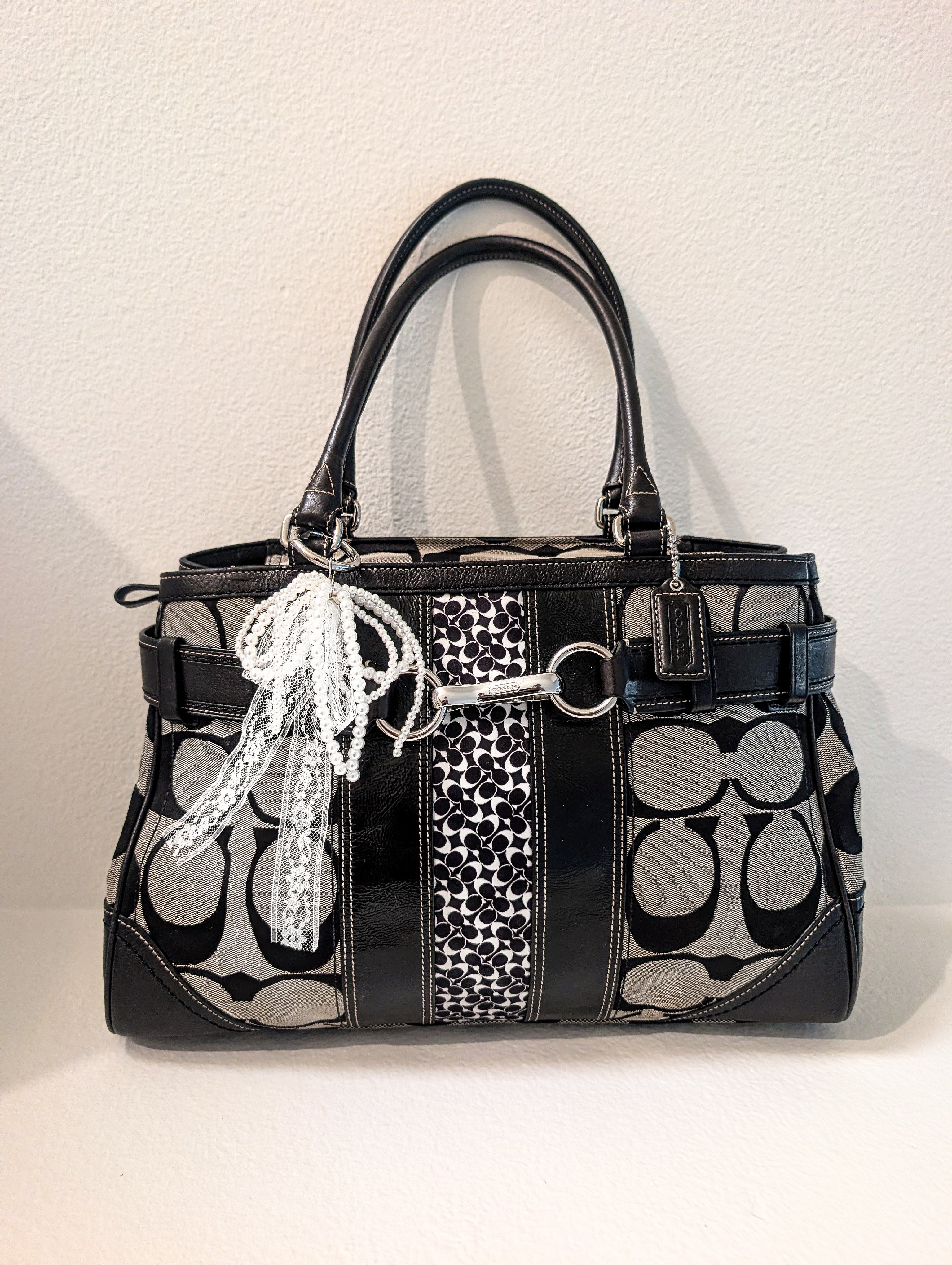 Coach Hamptons Signature Stripe Large Tote Silver Grey Handbag Purse