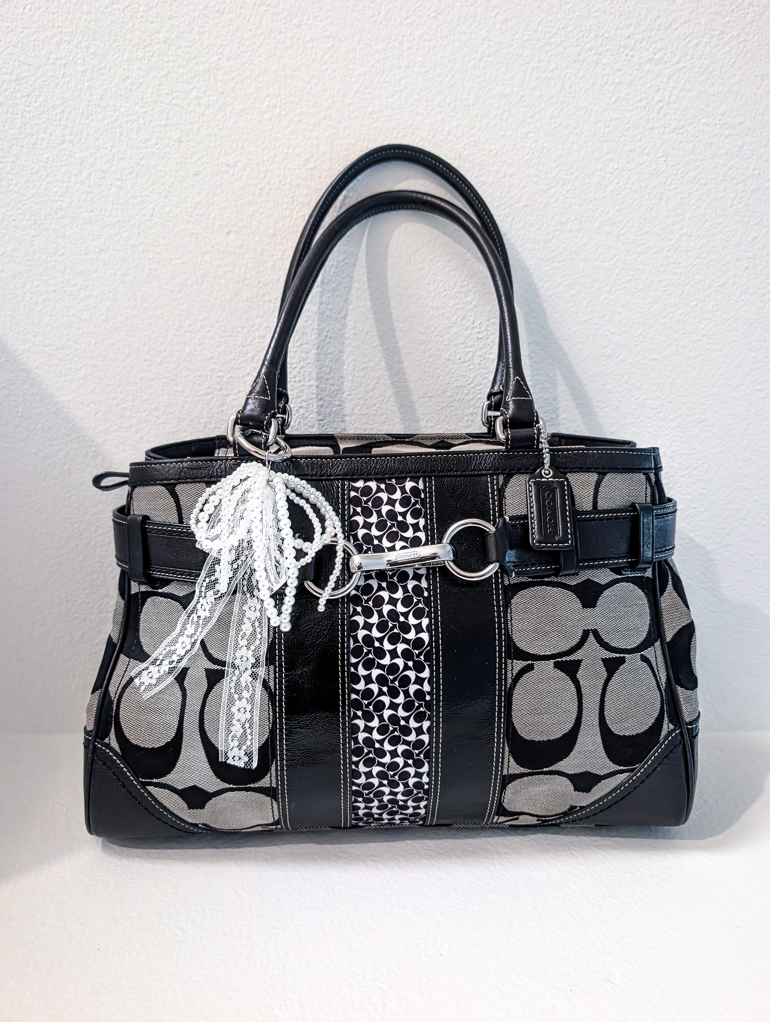 Coach Hamptons Signature Stripe Large Tote Silver Grey Handbag Purse