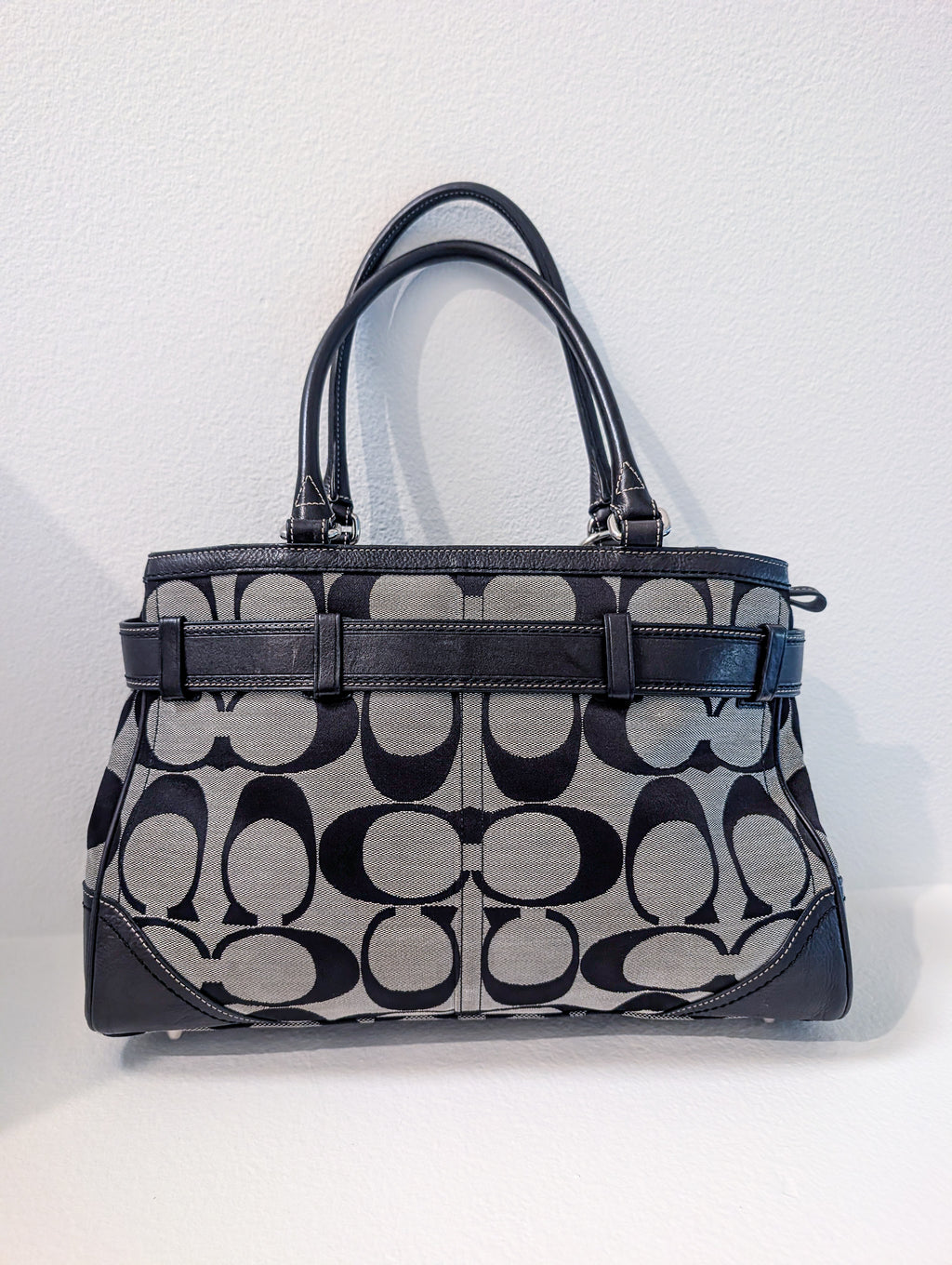 Coach Hamptons Signature Stripe Large Tote Silver Grey Handbag Purse