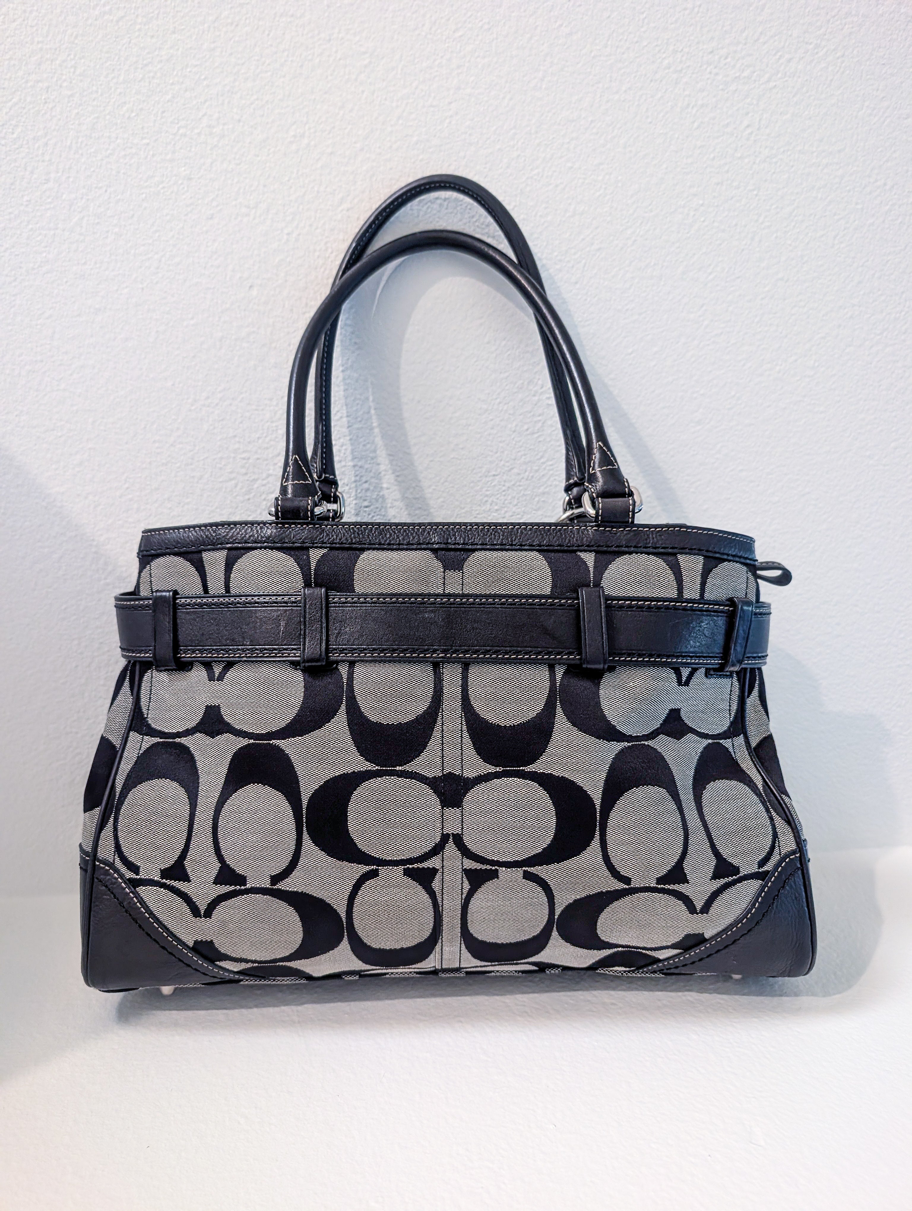 Coach Hamptons Signature Stripe Large Tote Silver Grey Handbag Purse