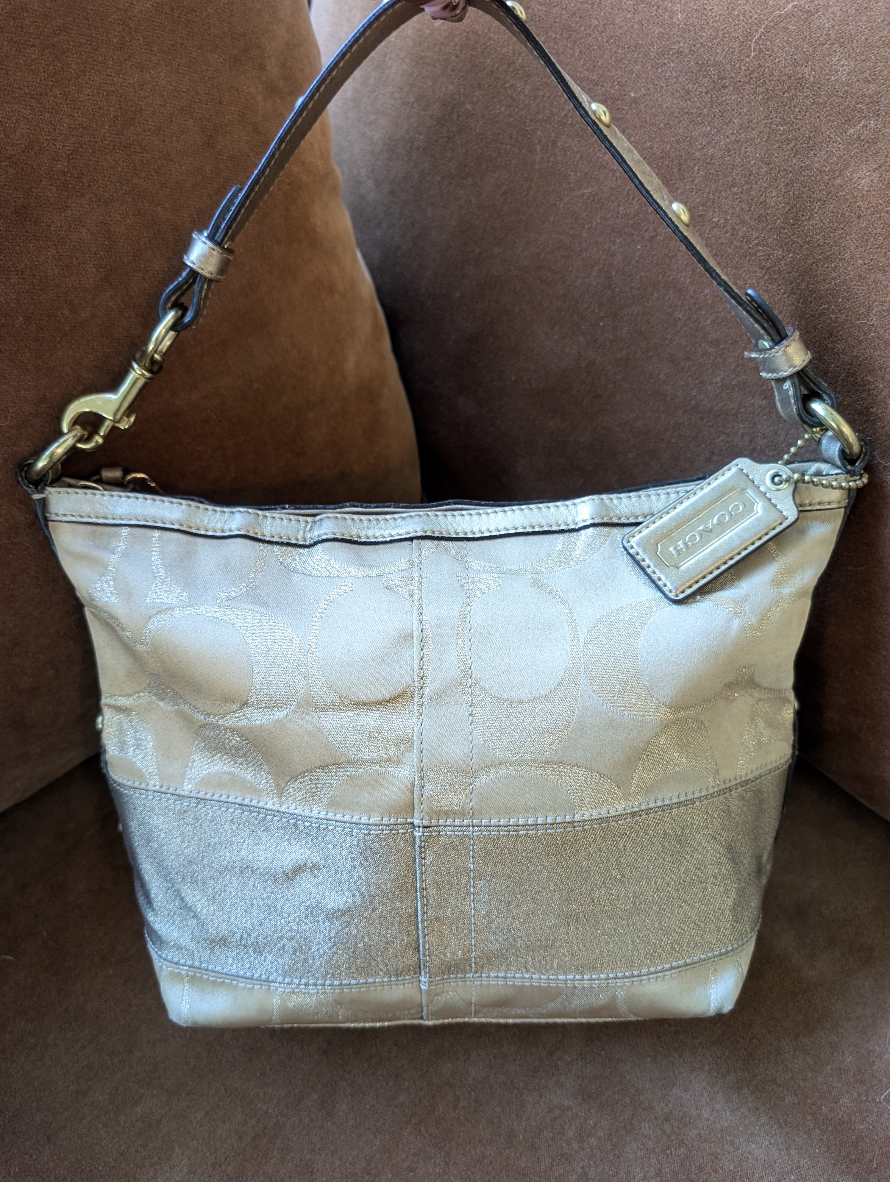 Coach Gold Signature Satin Shoulder Bag
