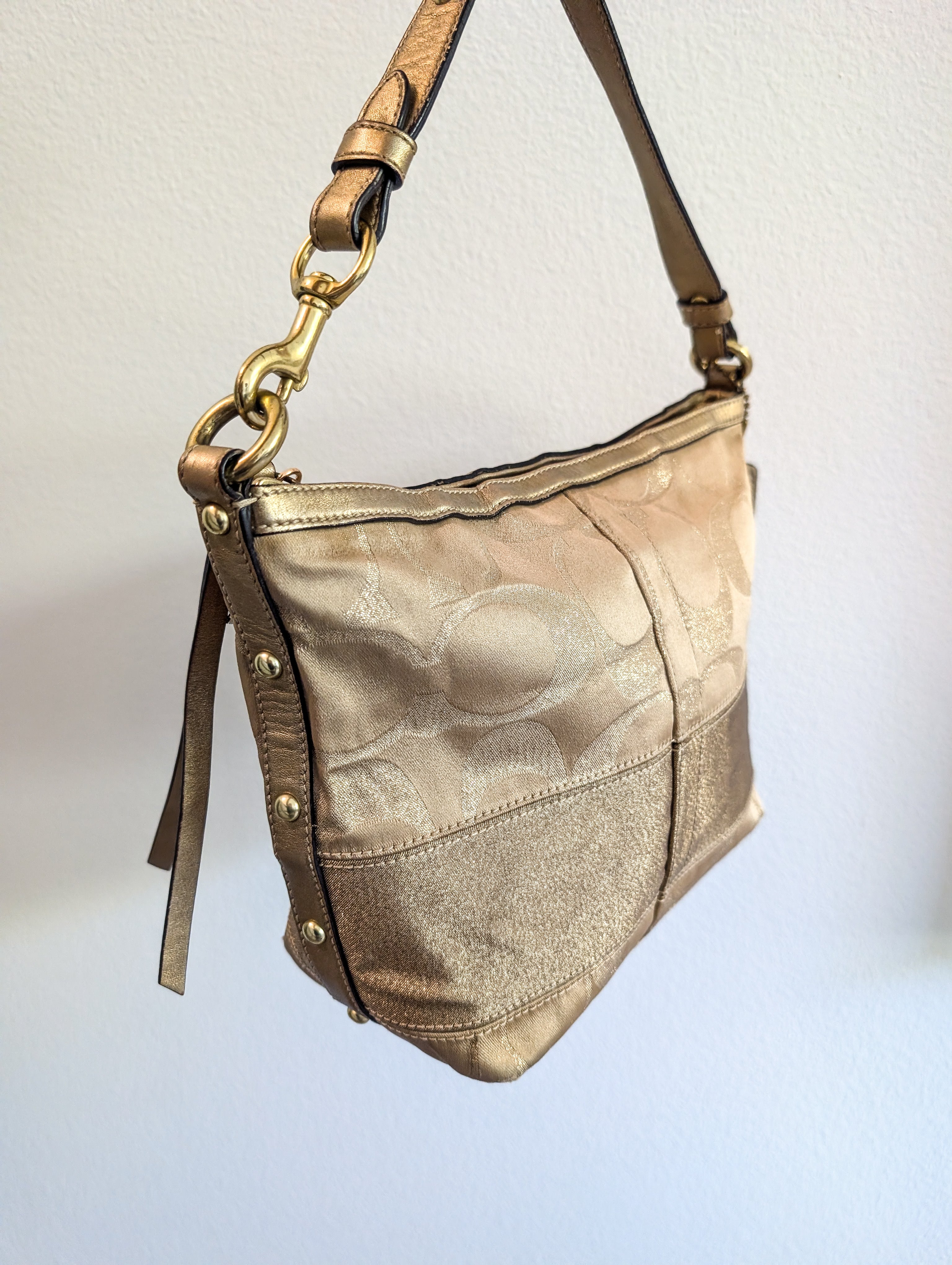 Coach Gold Signature Satin Shoulder Bag
