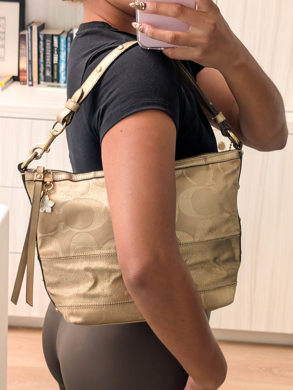 Coach Gold Signature Satin Shoulder Bag