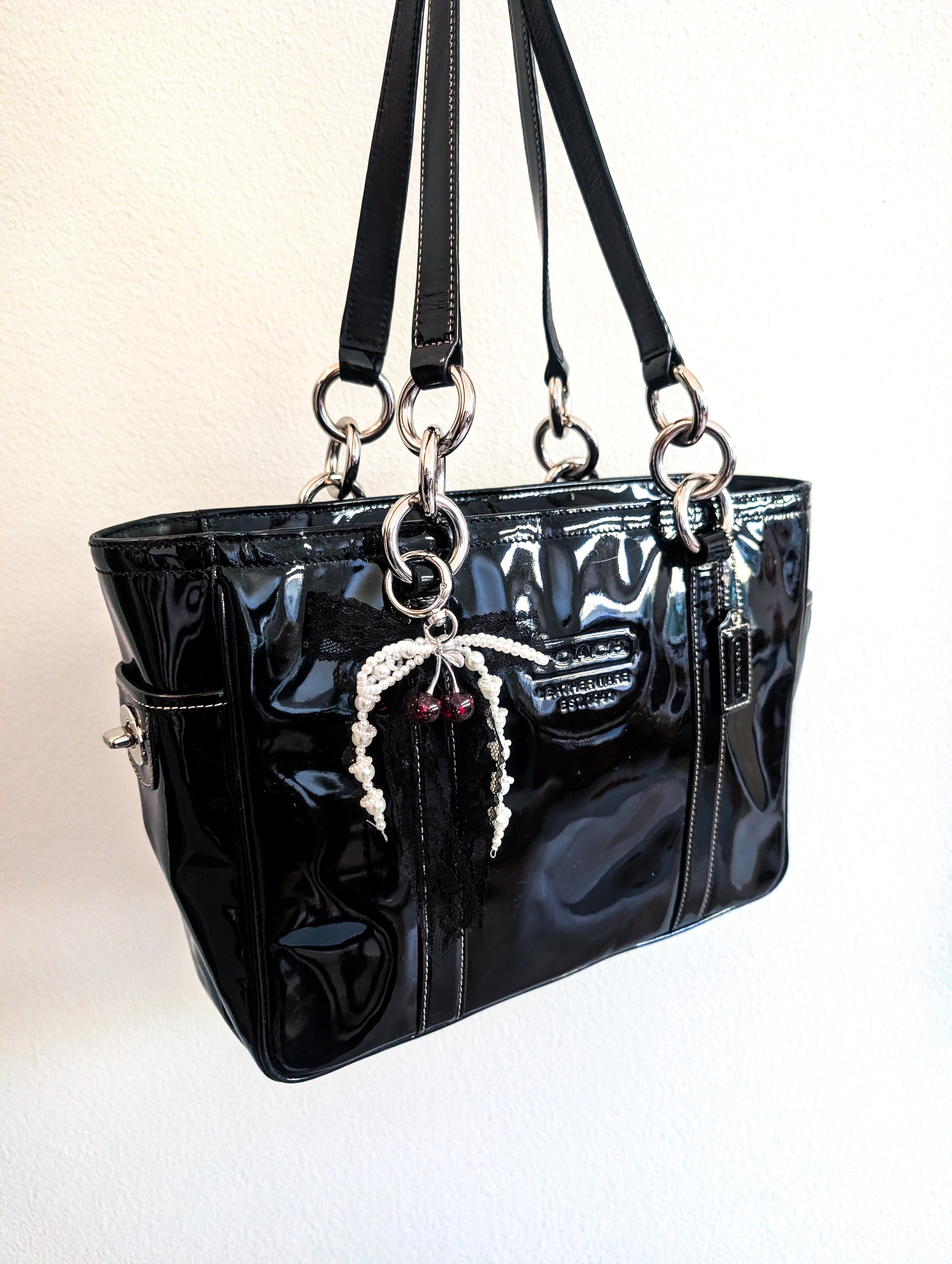 Coach East West Gallery Black Patent Leather Tote Shoulder Bag