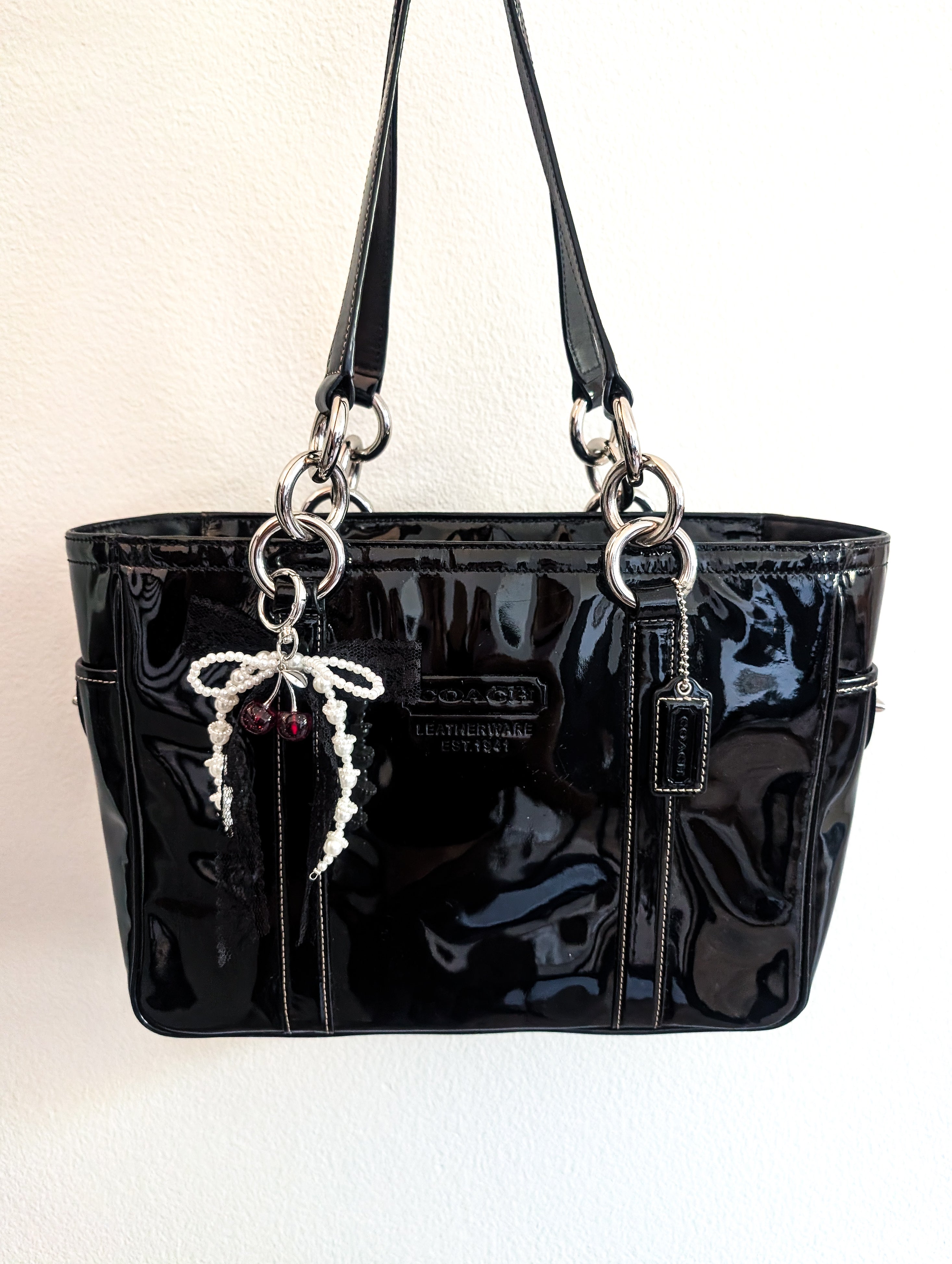 Coach East West Gallery Black Patent Leather Tote Shoulder Bag
