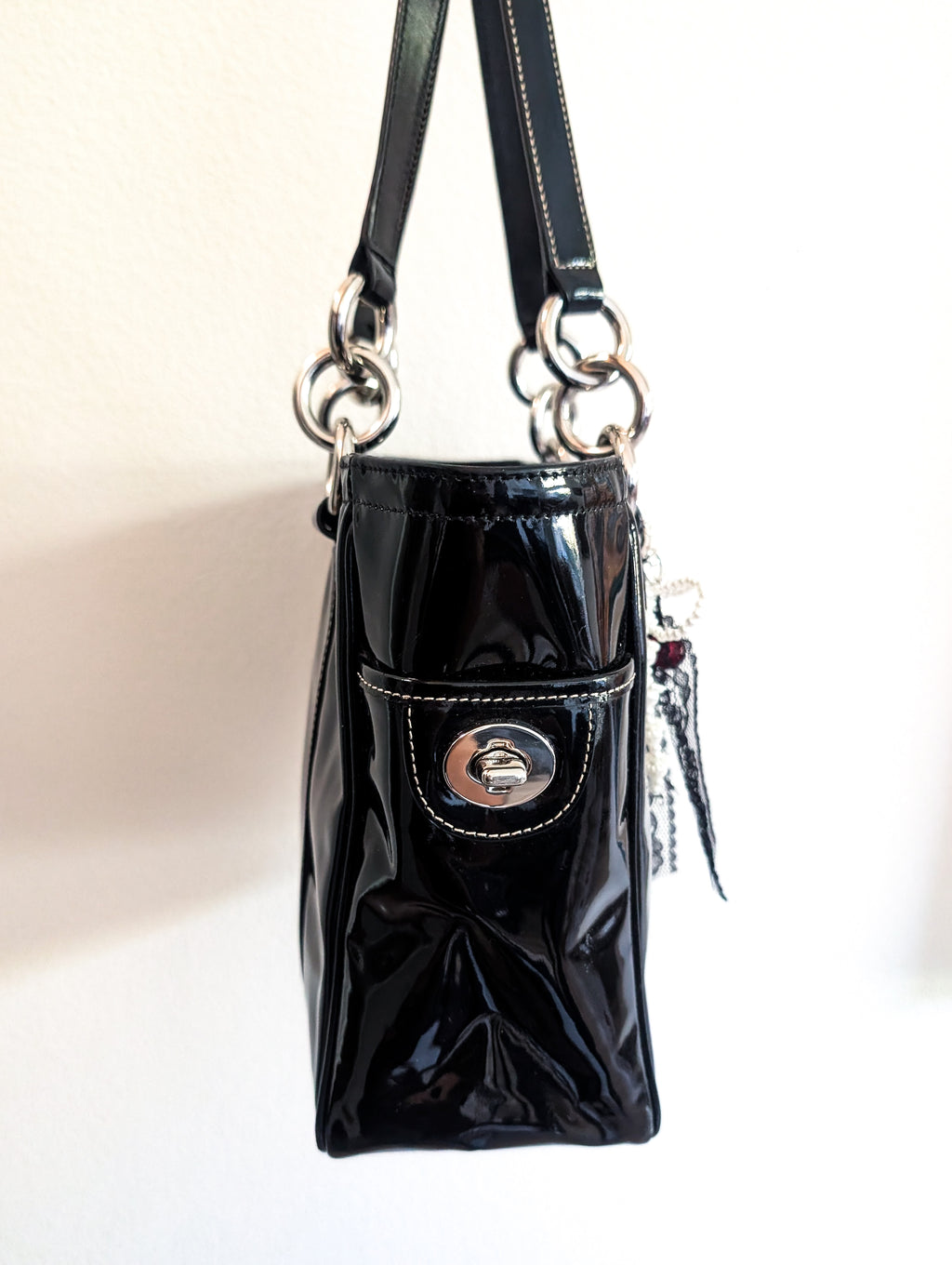 Coach East West Gallery Black Patent Leather Tote Shoulder Bag