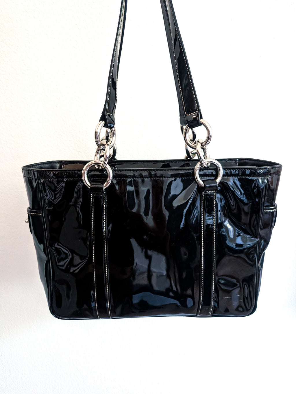 Coach East West Gallery Black Patent Leather Tote Shoulder Bag