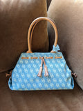 Dooney Bourke Blue Canvas Signature /Brown Leather Trim Satchel handbag