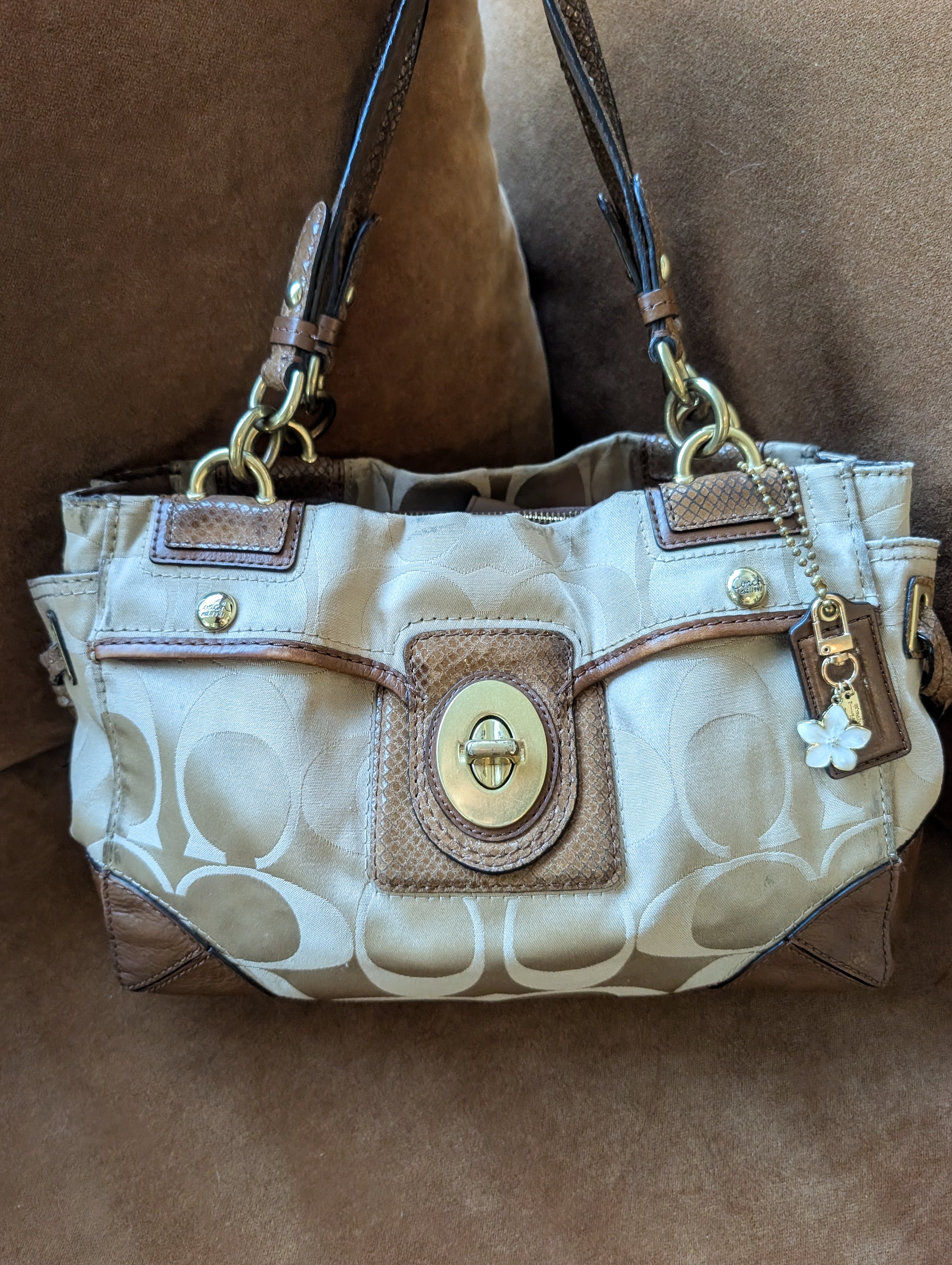 Coach Peyton Signature Sateen Carryall Tote Bag