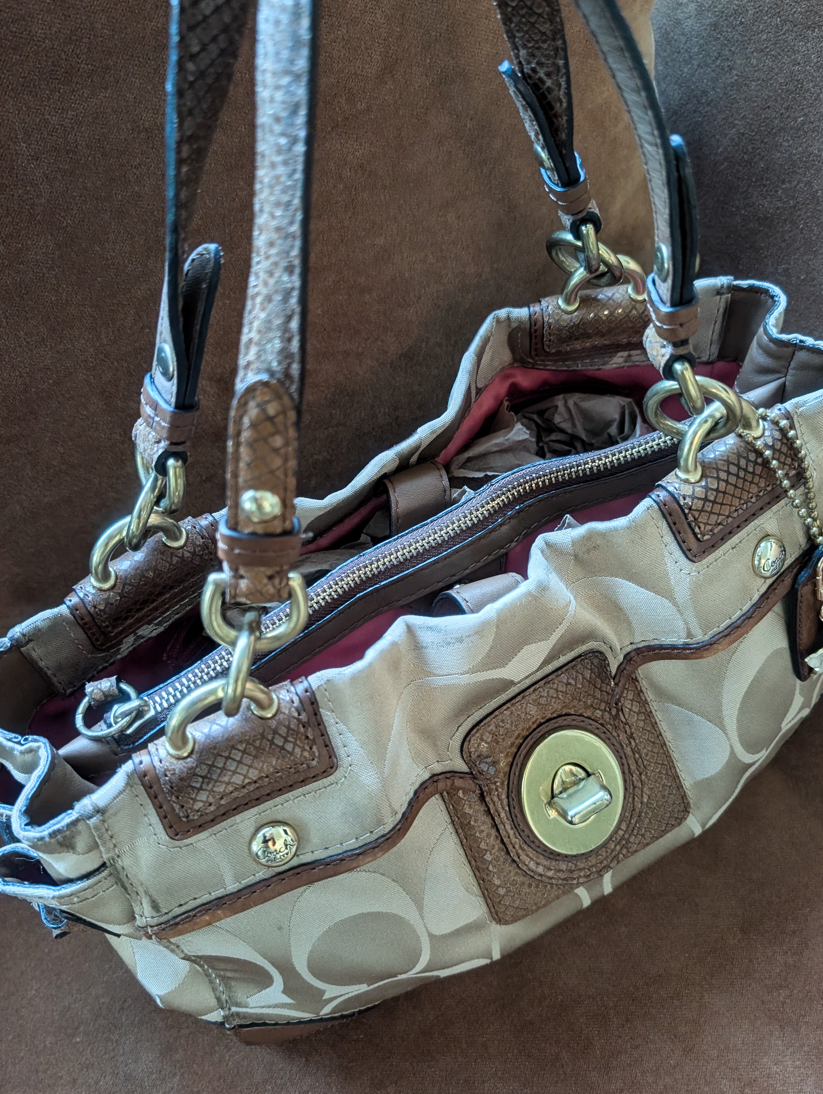 Coach Peyton Signature Sateen Carryall Tote Bag