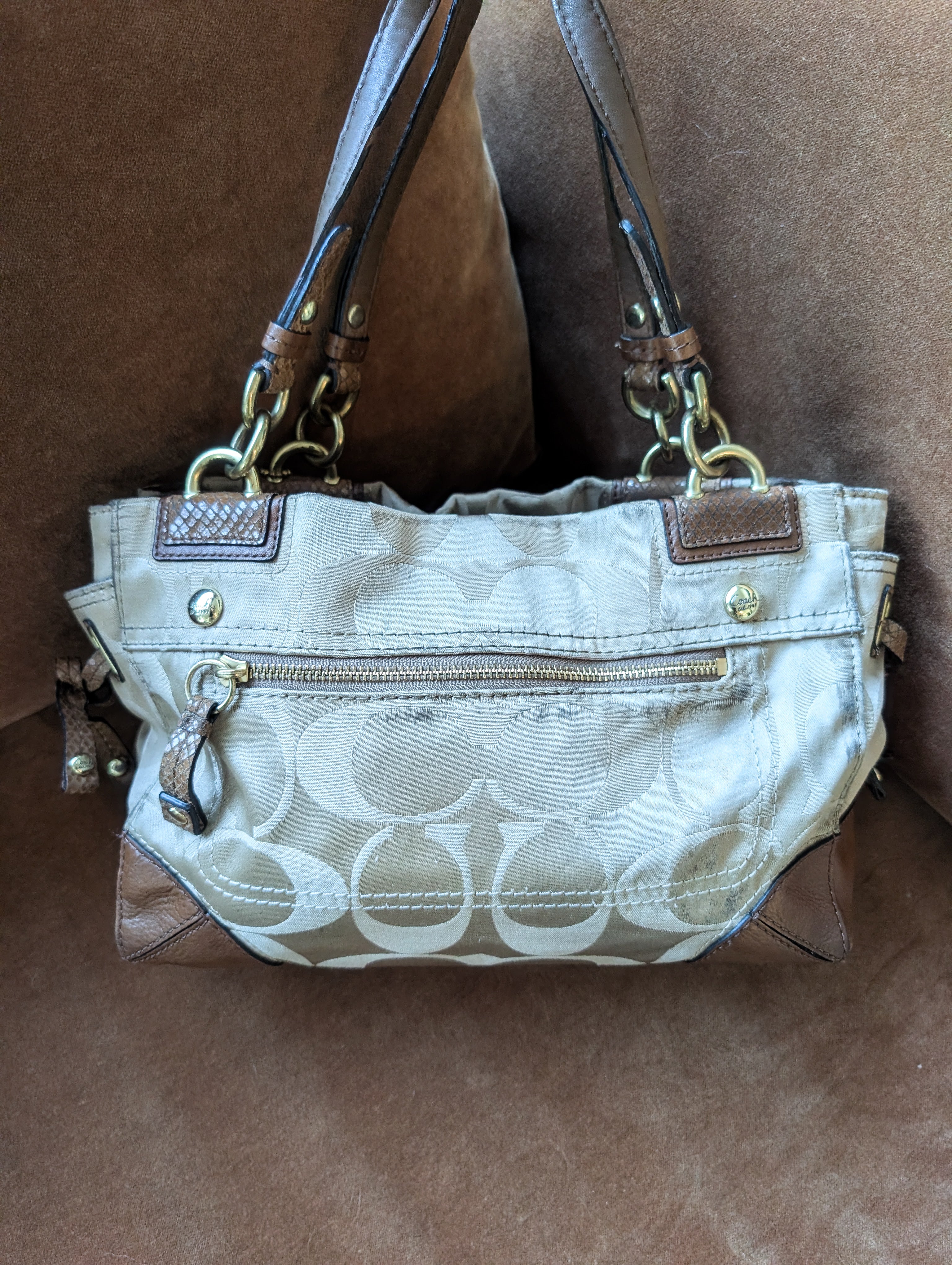 Coach Peyton Signature Sateen Carryall Tote Bag