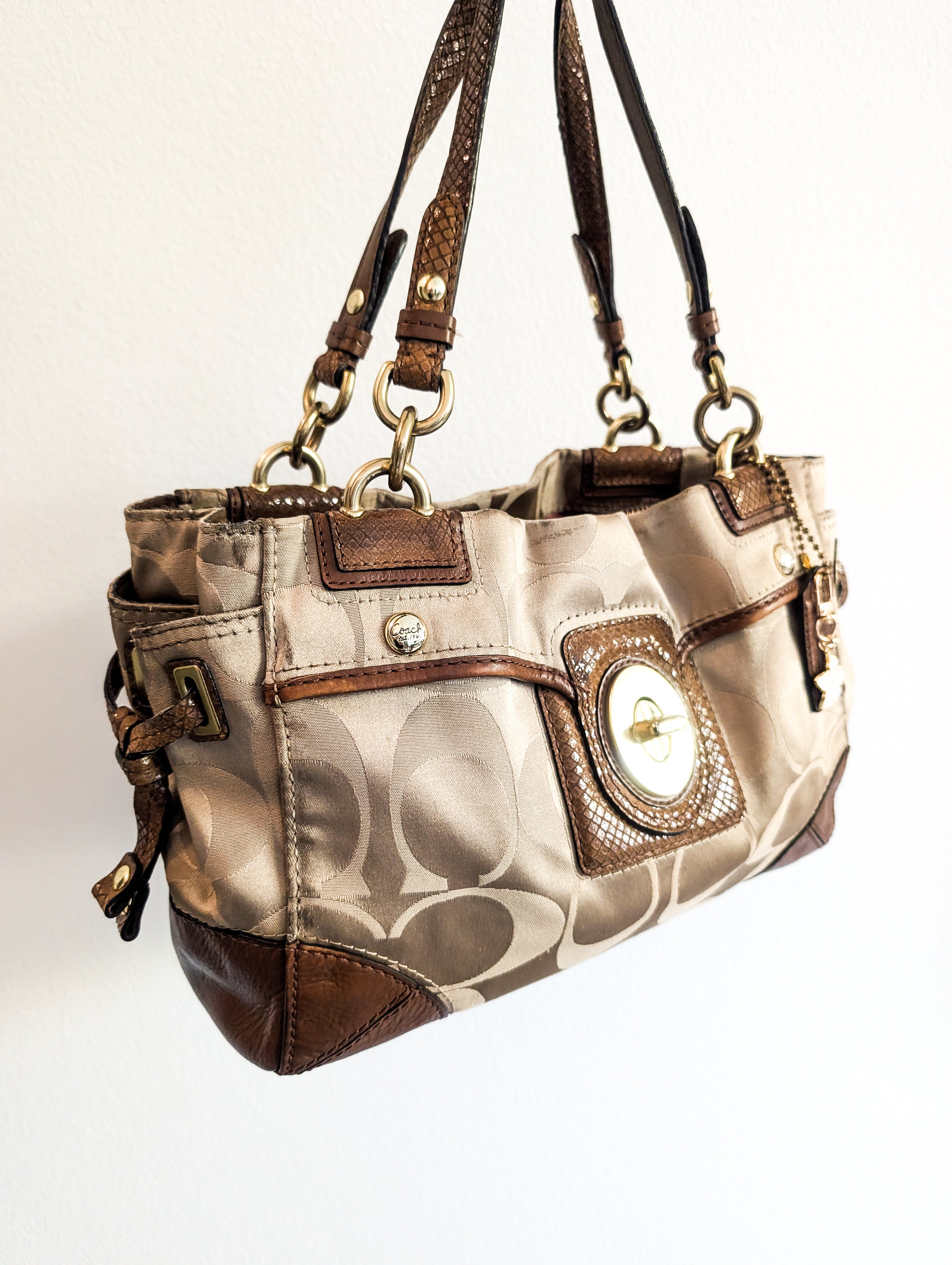 Coach Peyton Signature Sateen Carryall Tote Bag