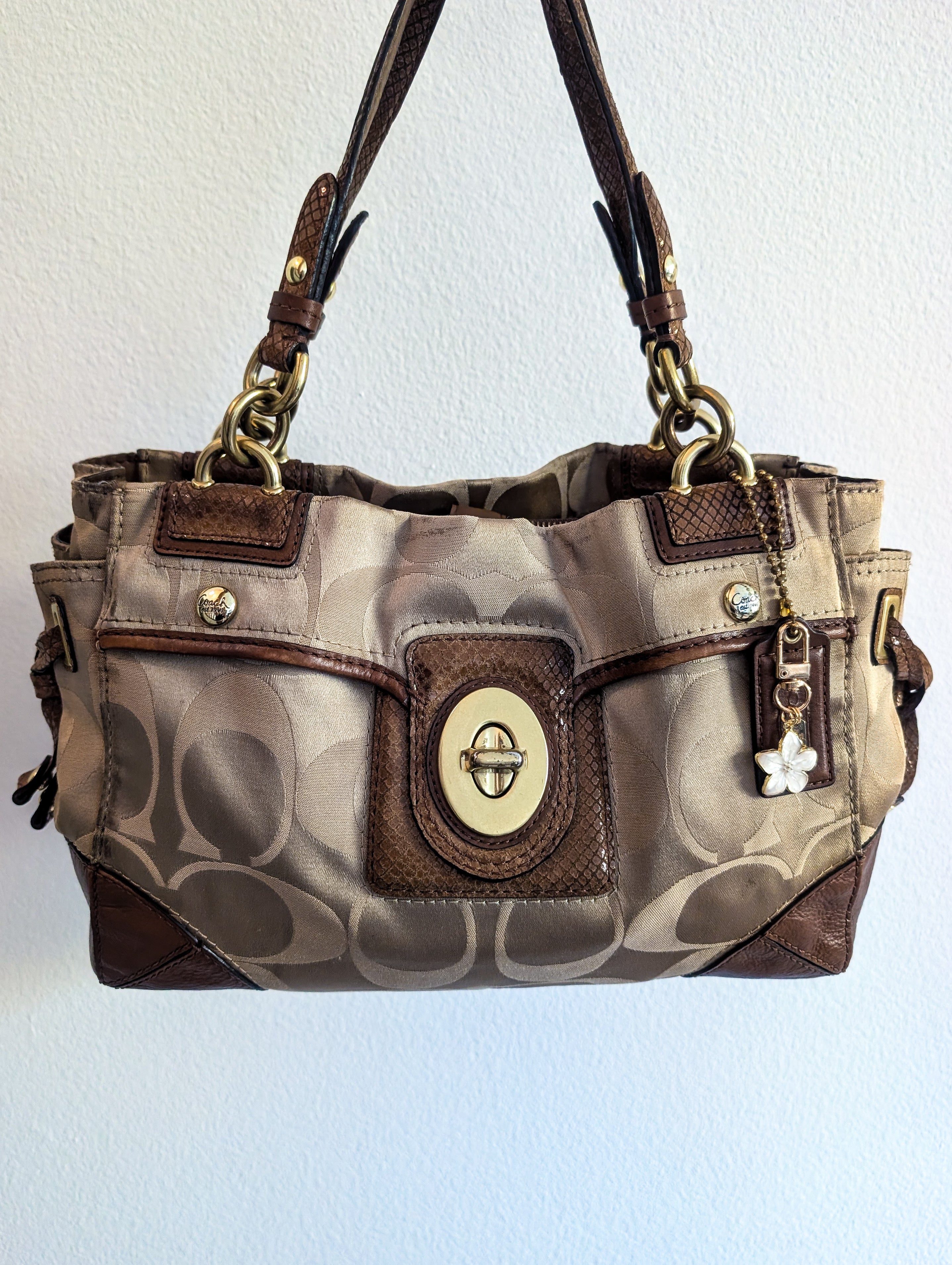 Coach Peyton Signature Sateen Carryall Tote Bag