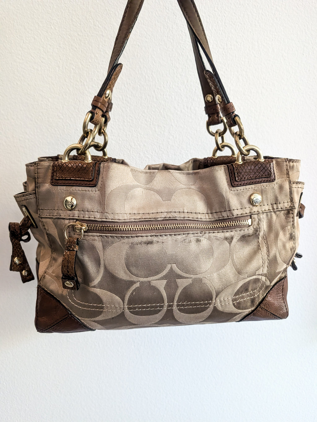 Coach Peyton Signature Sateen Carryall Tote Bag