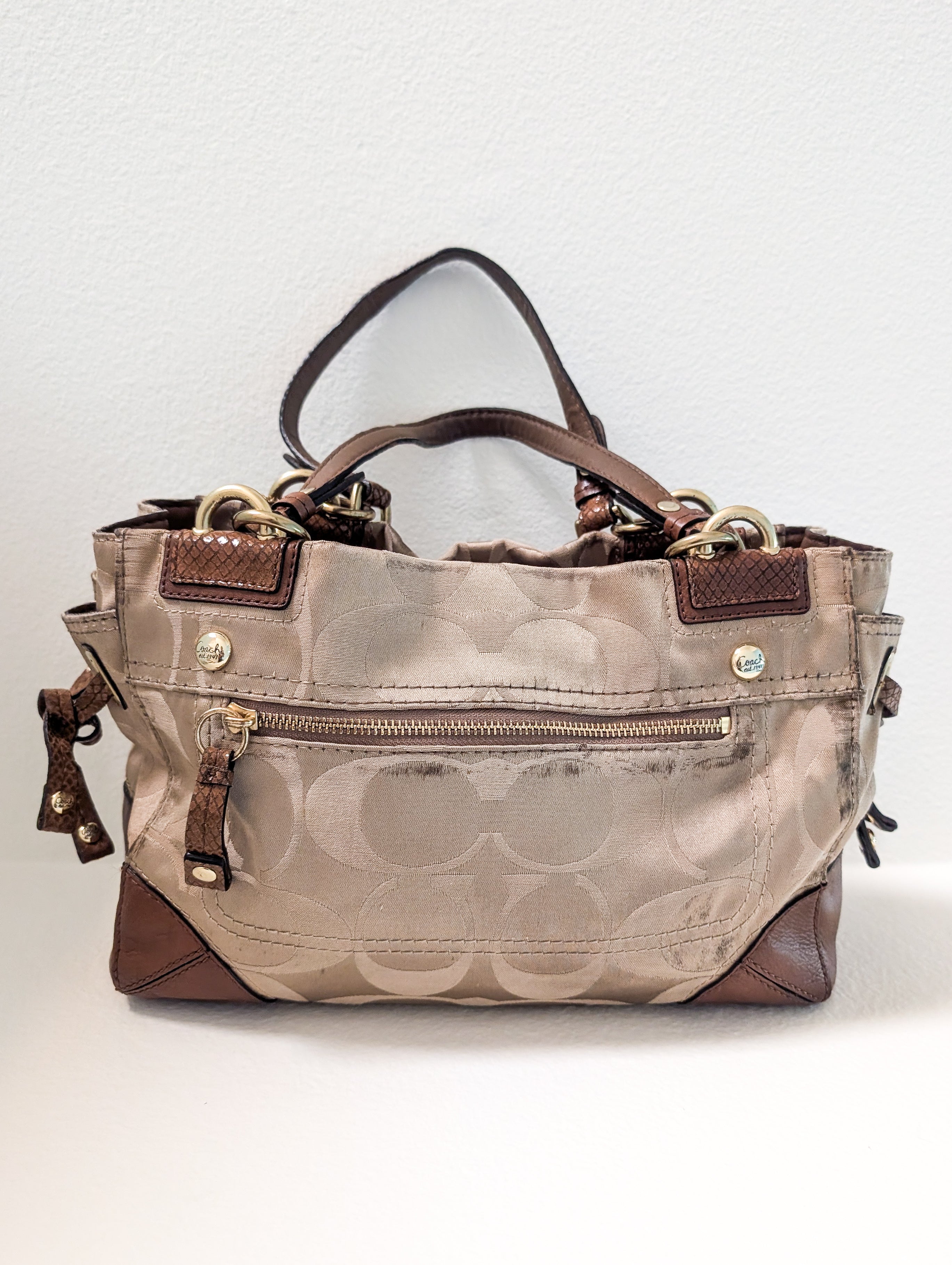 Coach Peyton Signature Sateen Carryall Tote Bag
