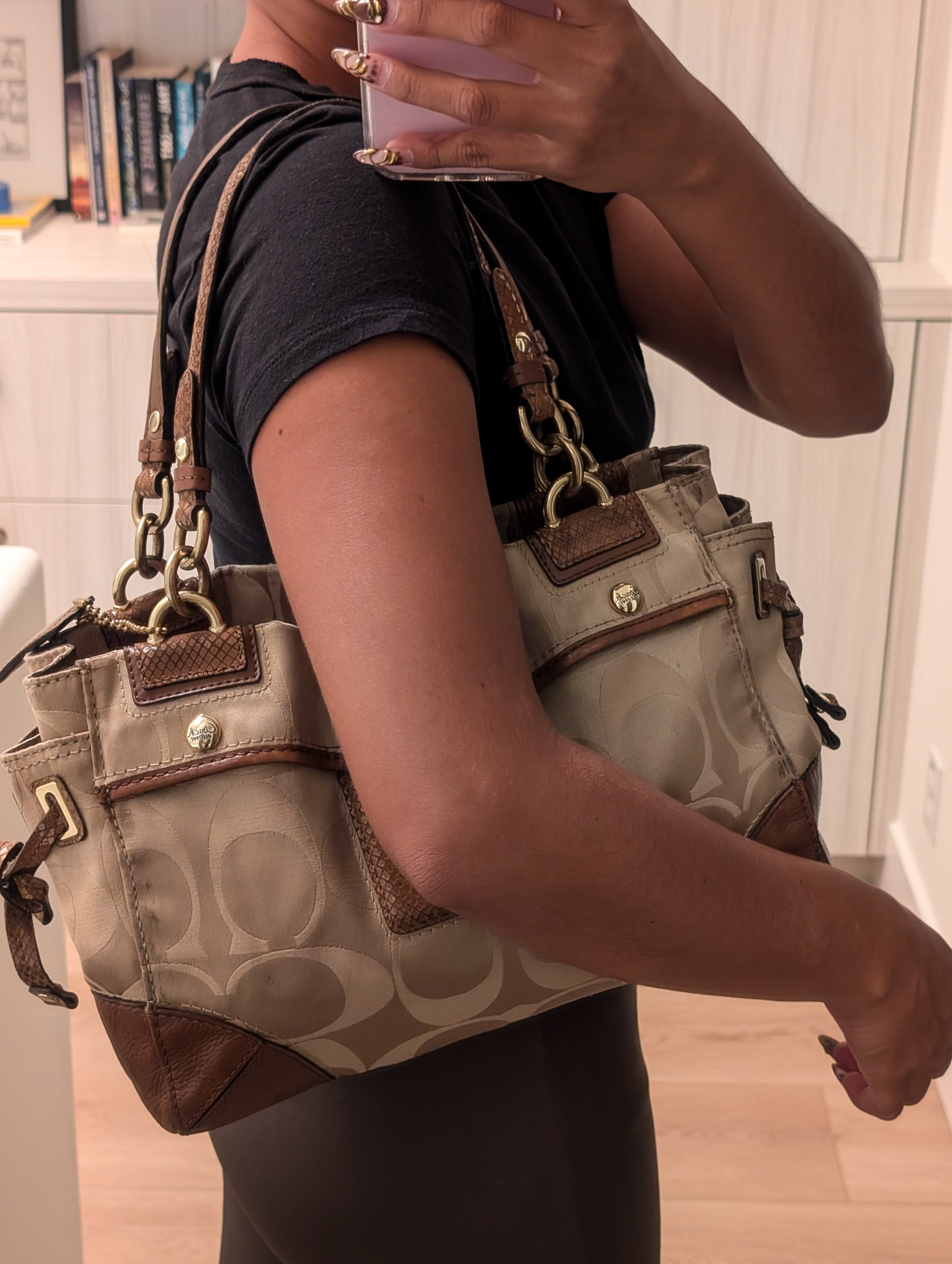 Coach Peyton Signature Sateen Carryall Tote Bag