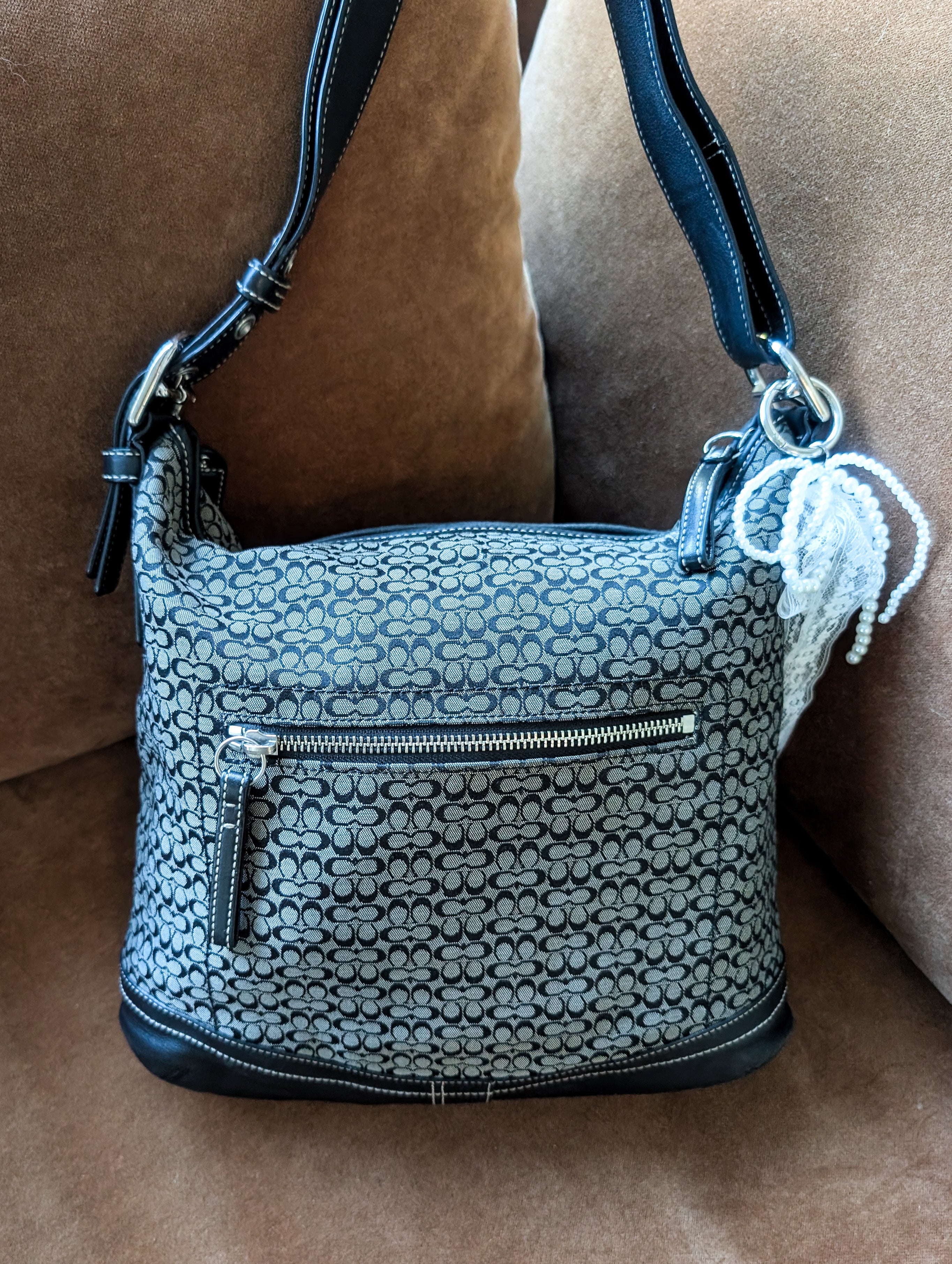 Vintage Coach Signature Jacquard Canvas Shoulder Bag