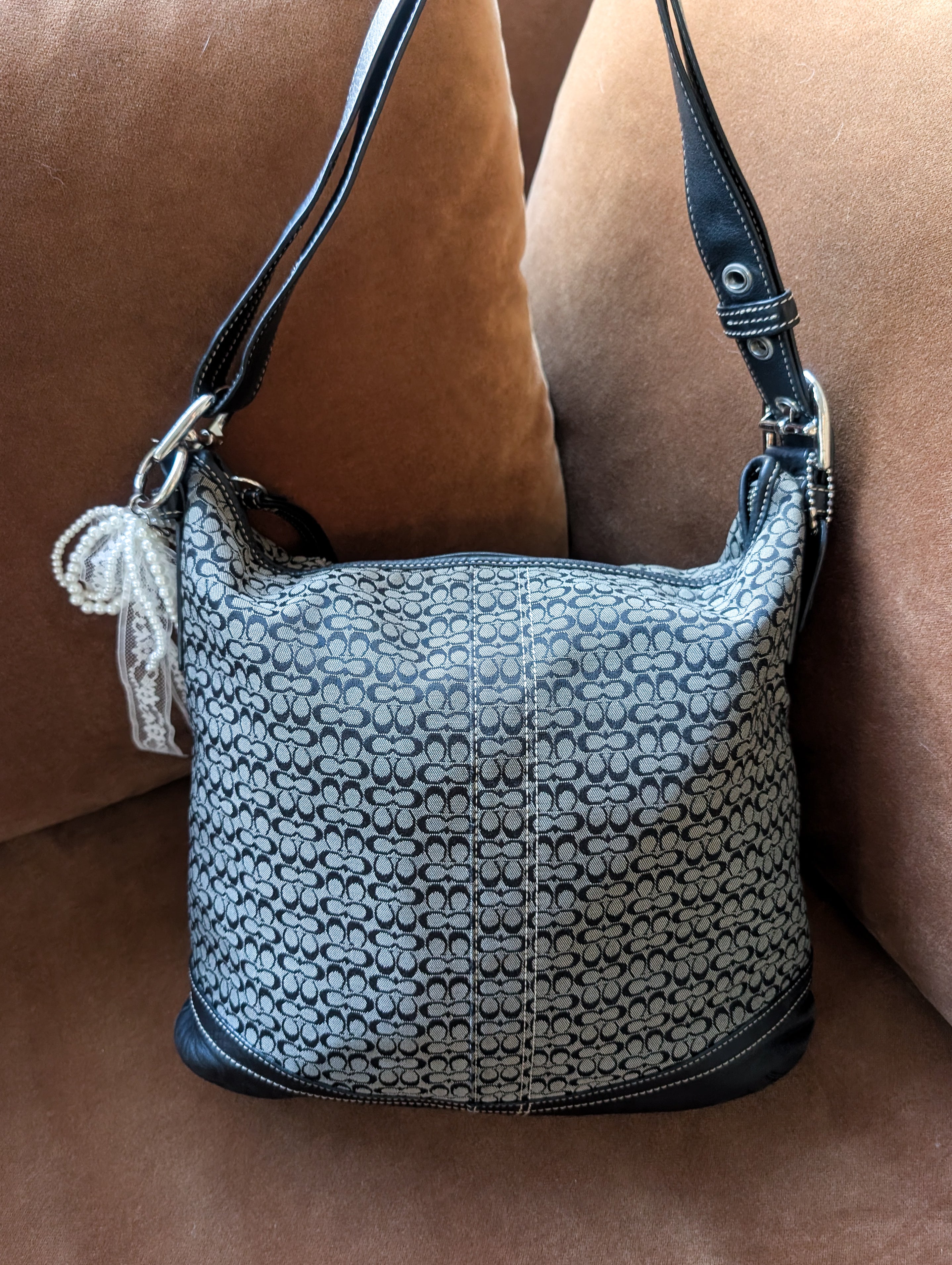 Vintage Coach Signature Jacquard Canvas Shoulder Bag
