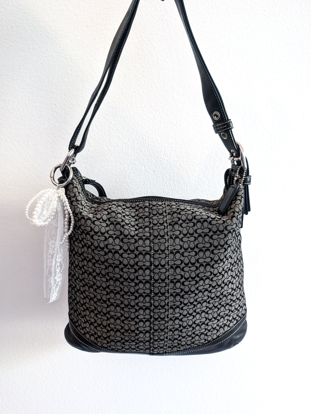 Vintage Coach Signature Jacquard Canvas Shoulder Bag