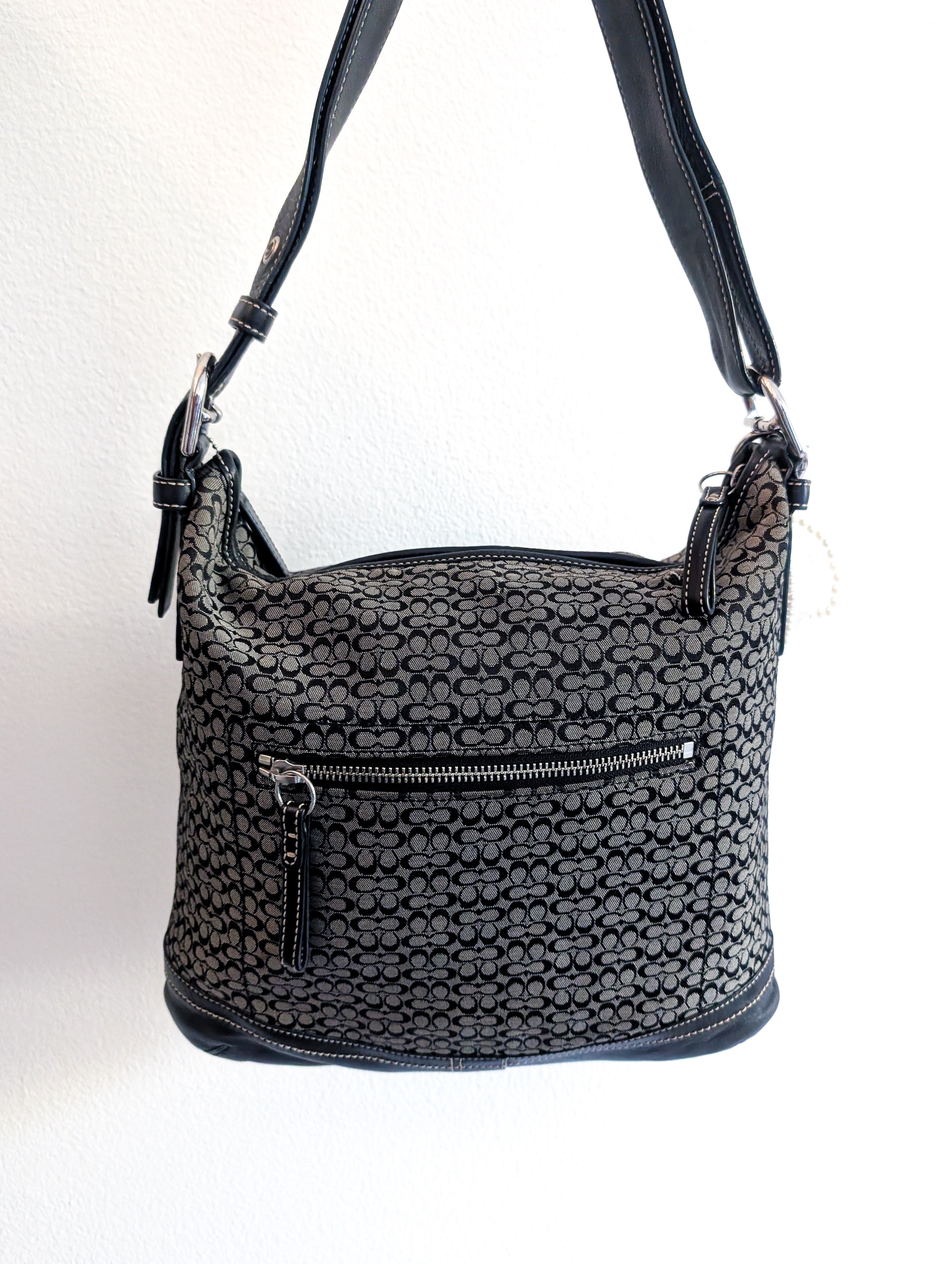 Vintage Coach Signature Jacquard Canvas Shoulder Bag