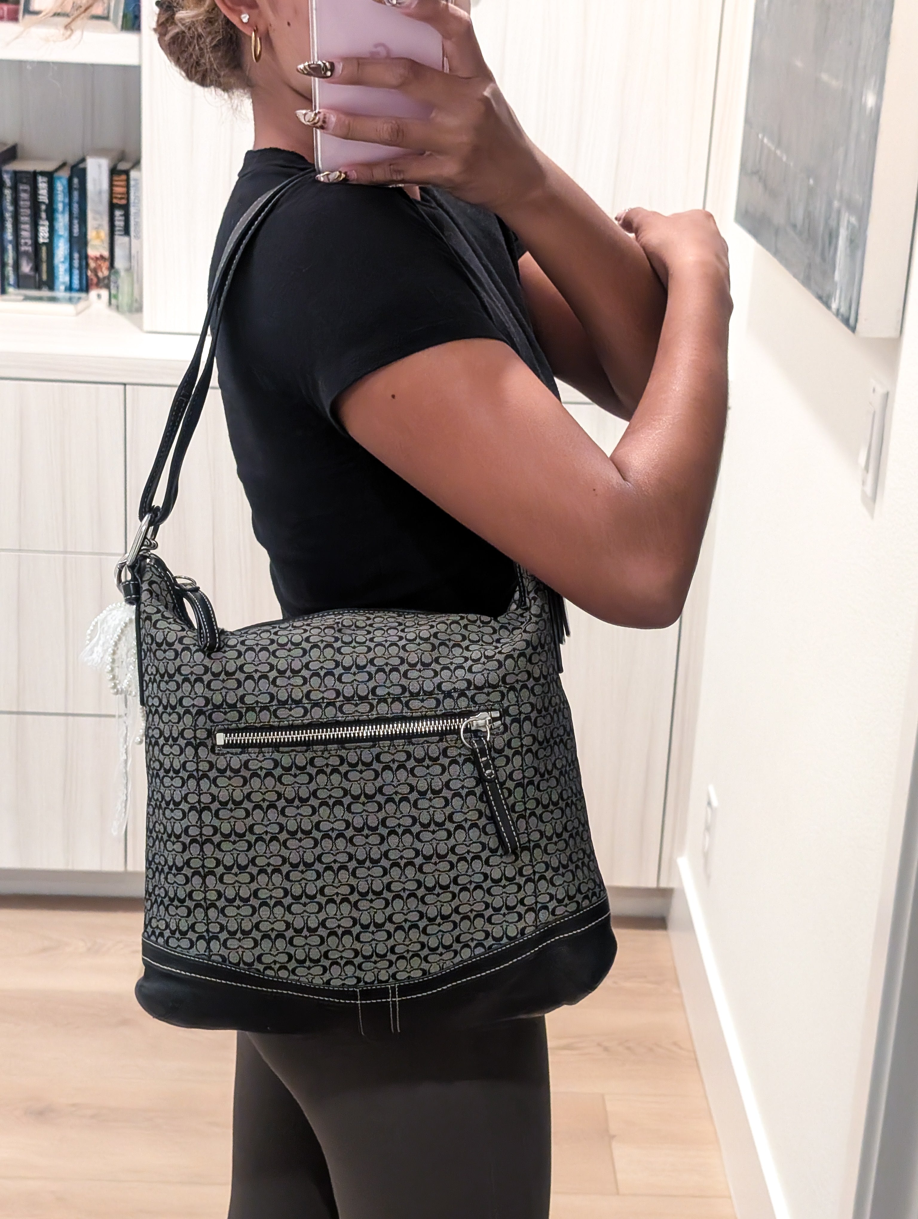 Vintage Coach Signature Jacquard Canvas Shoulder Bag
