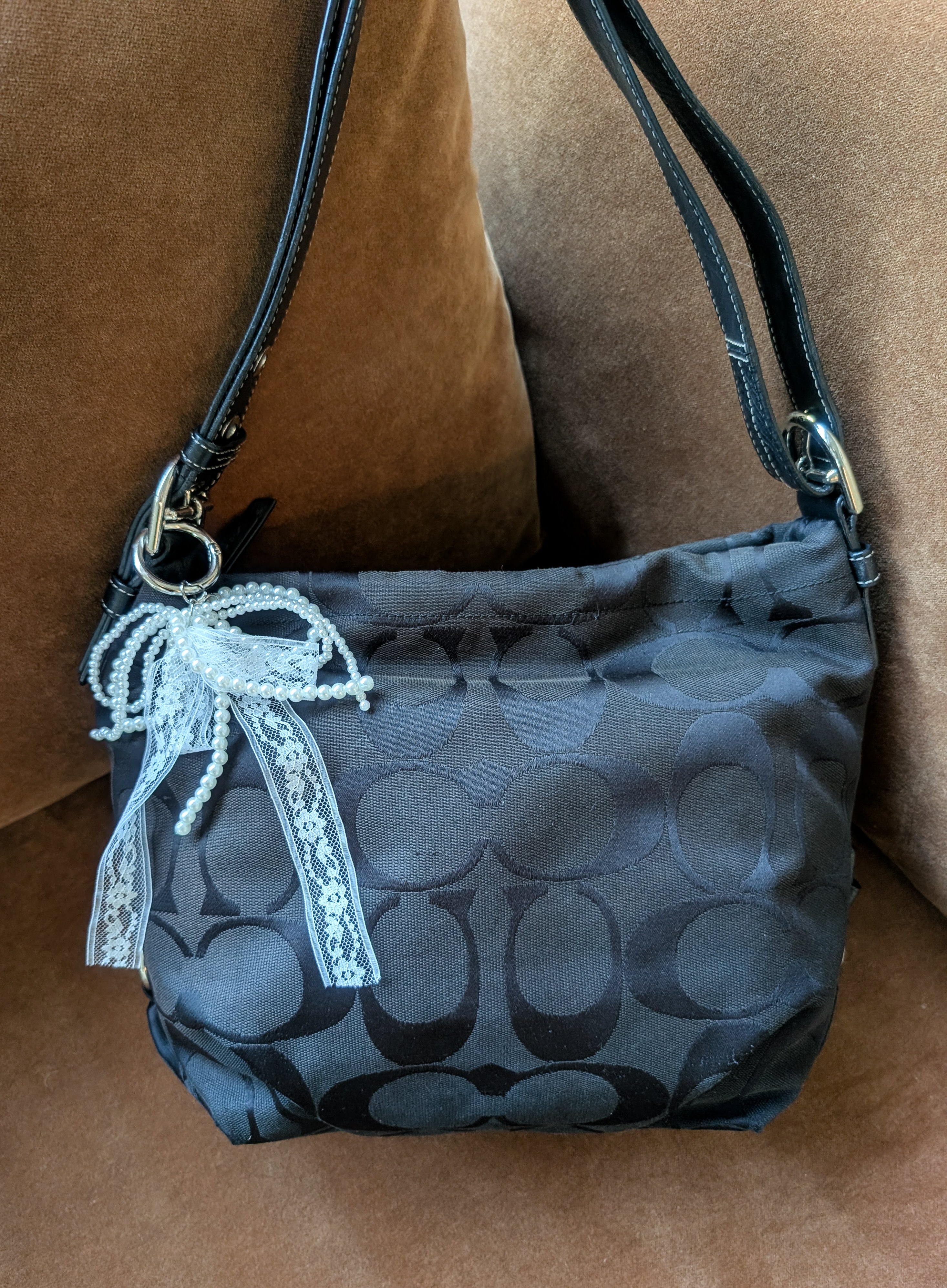 Coach Soho Signature Duffle Shoulder Bag in Black & Silver