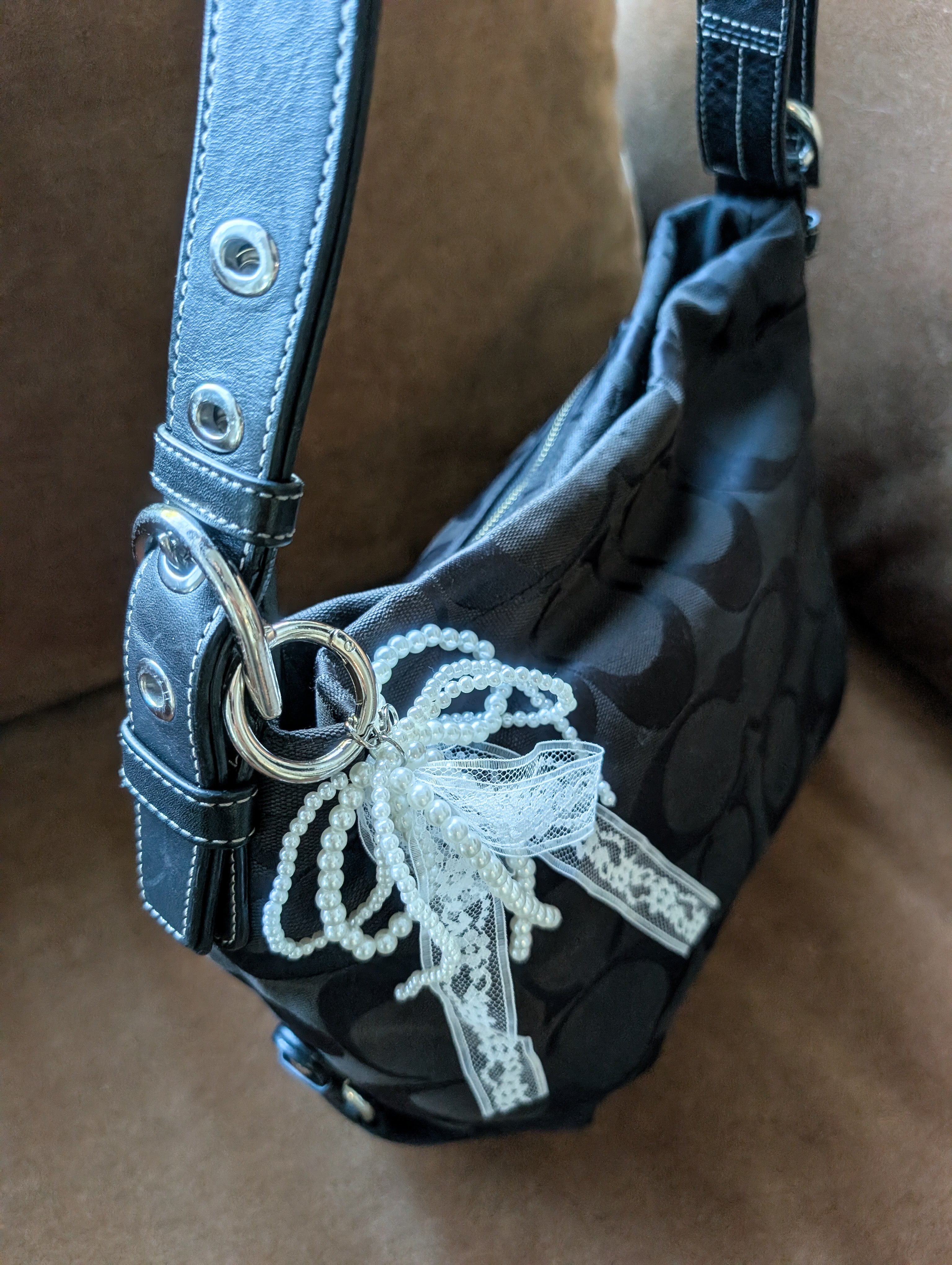 Coach Soho Signature Duffle Shoulder Bag in Black & Silver