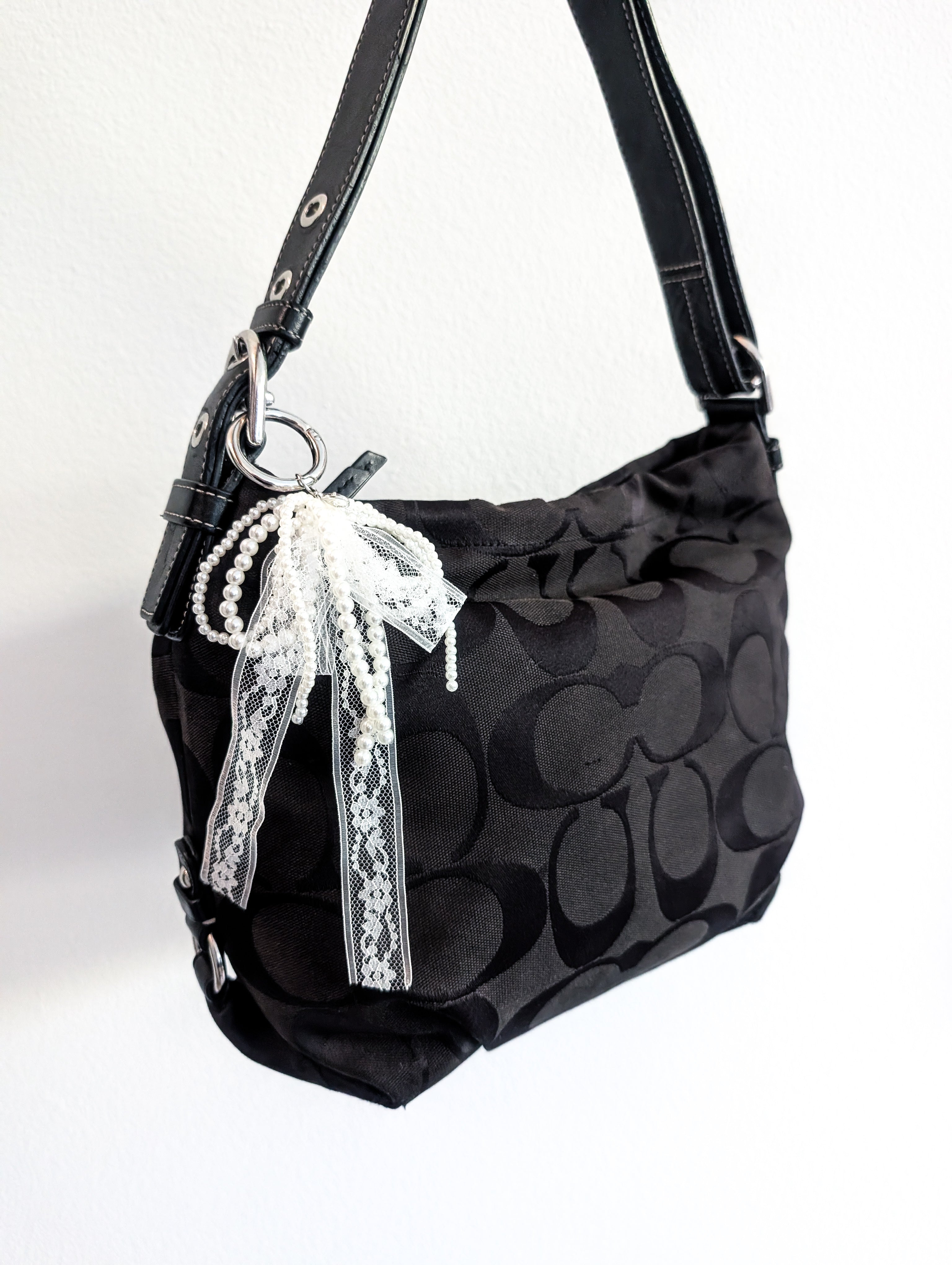 Coach Soho Signature Duffle Shoulder Bag in Black & Silver