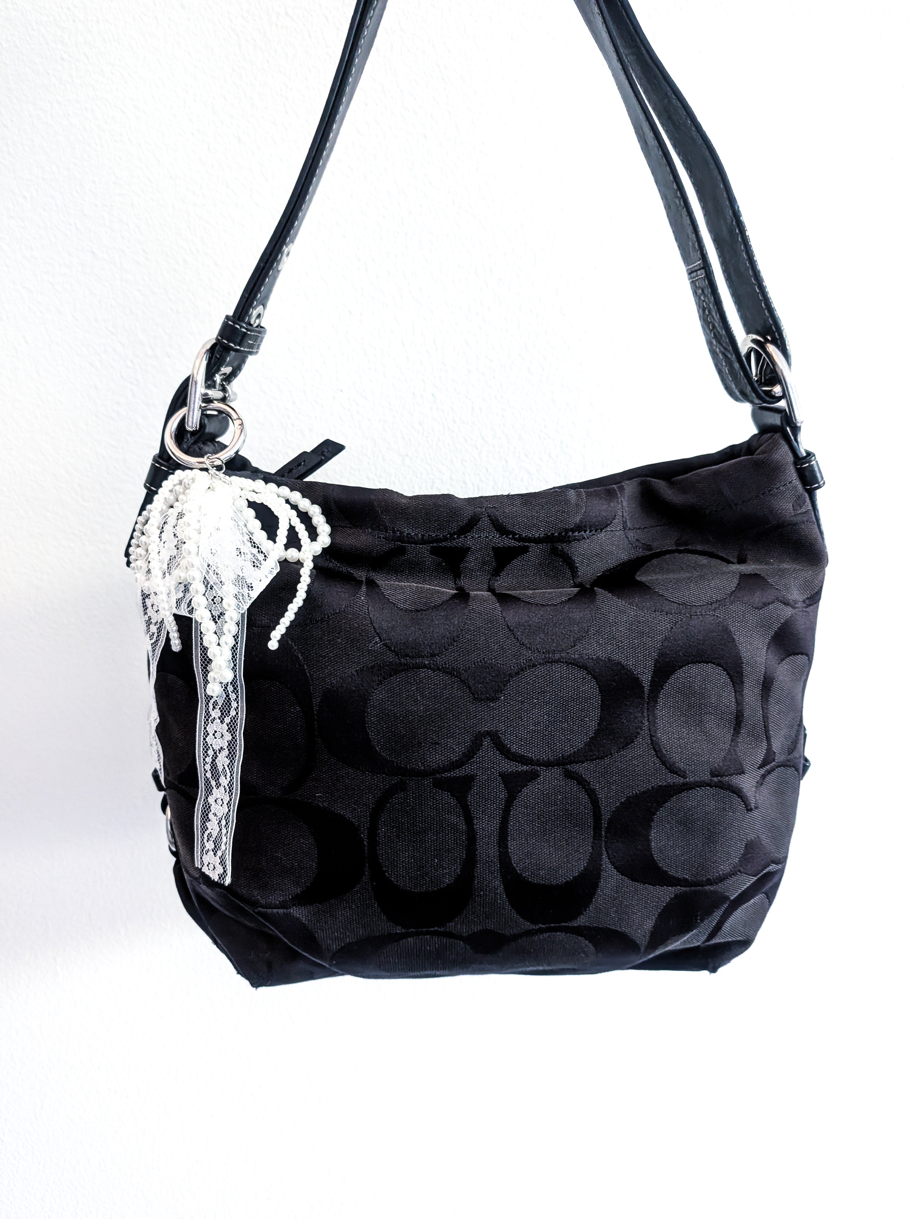 Coach Soho Signature Duffle Shoulder Bag in Black & Silver
