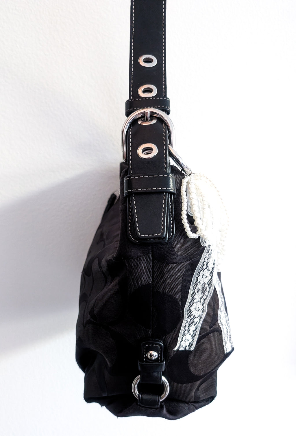 Coach Soho Signature Duffle Shoulder Bag in Black & Silver