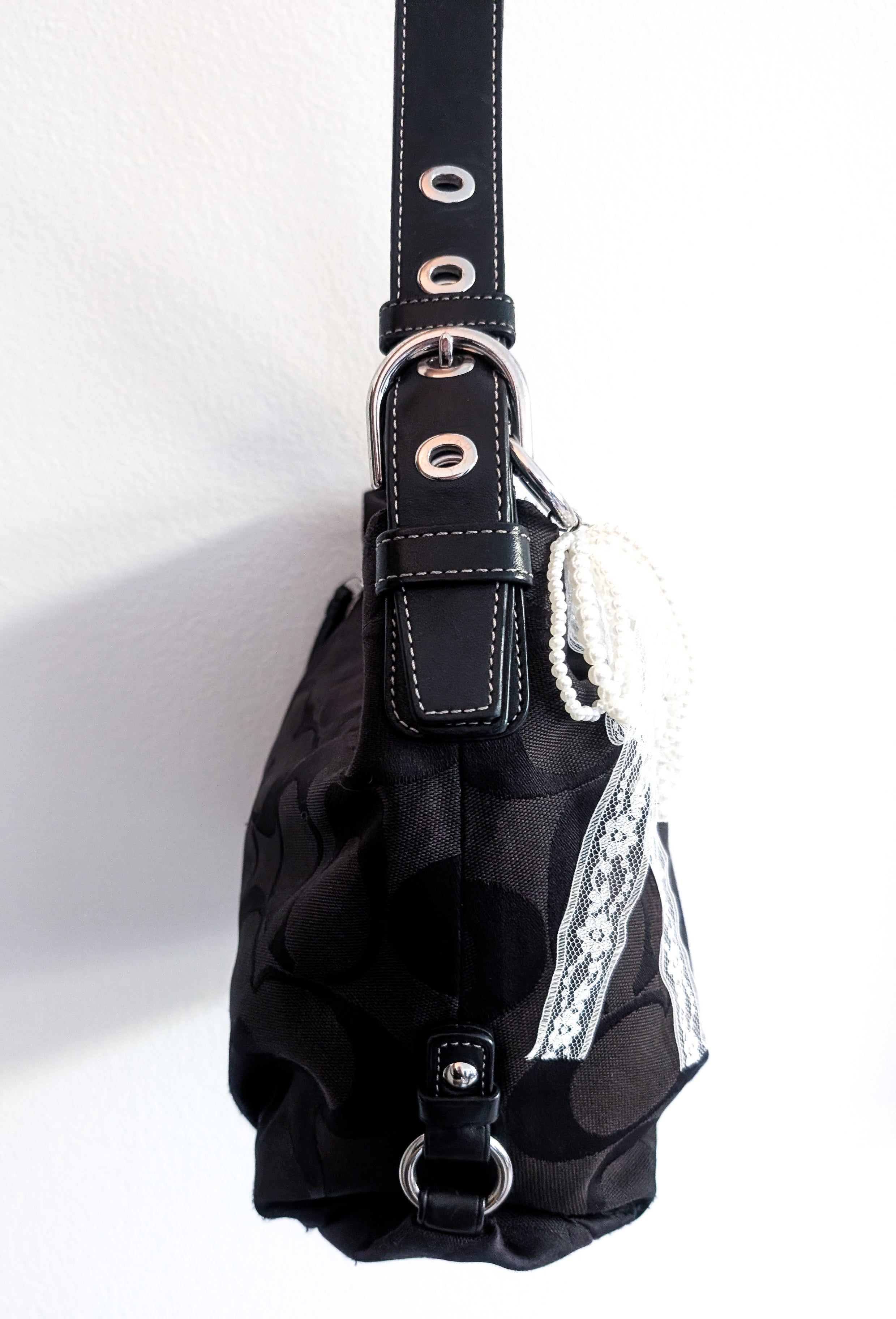 Coach Soho Signature Duffle Shoulder Bag in Black & Silver