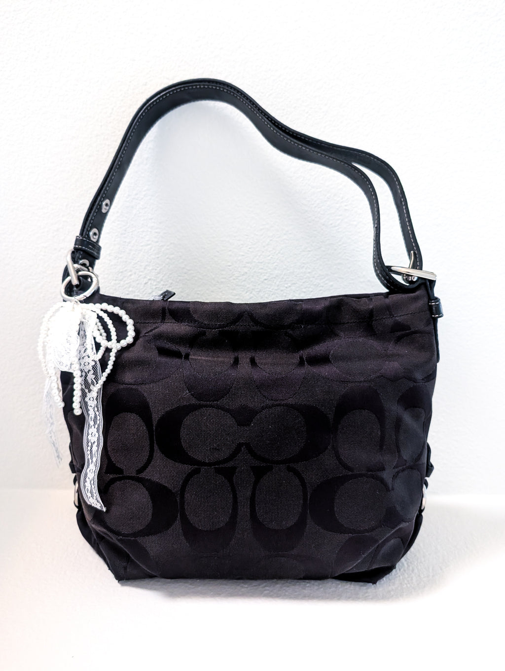 Coach Soho Signature Duffle Shoulder Bag in Black & Silver