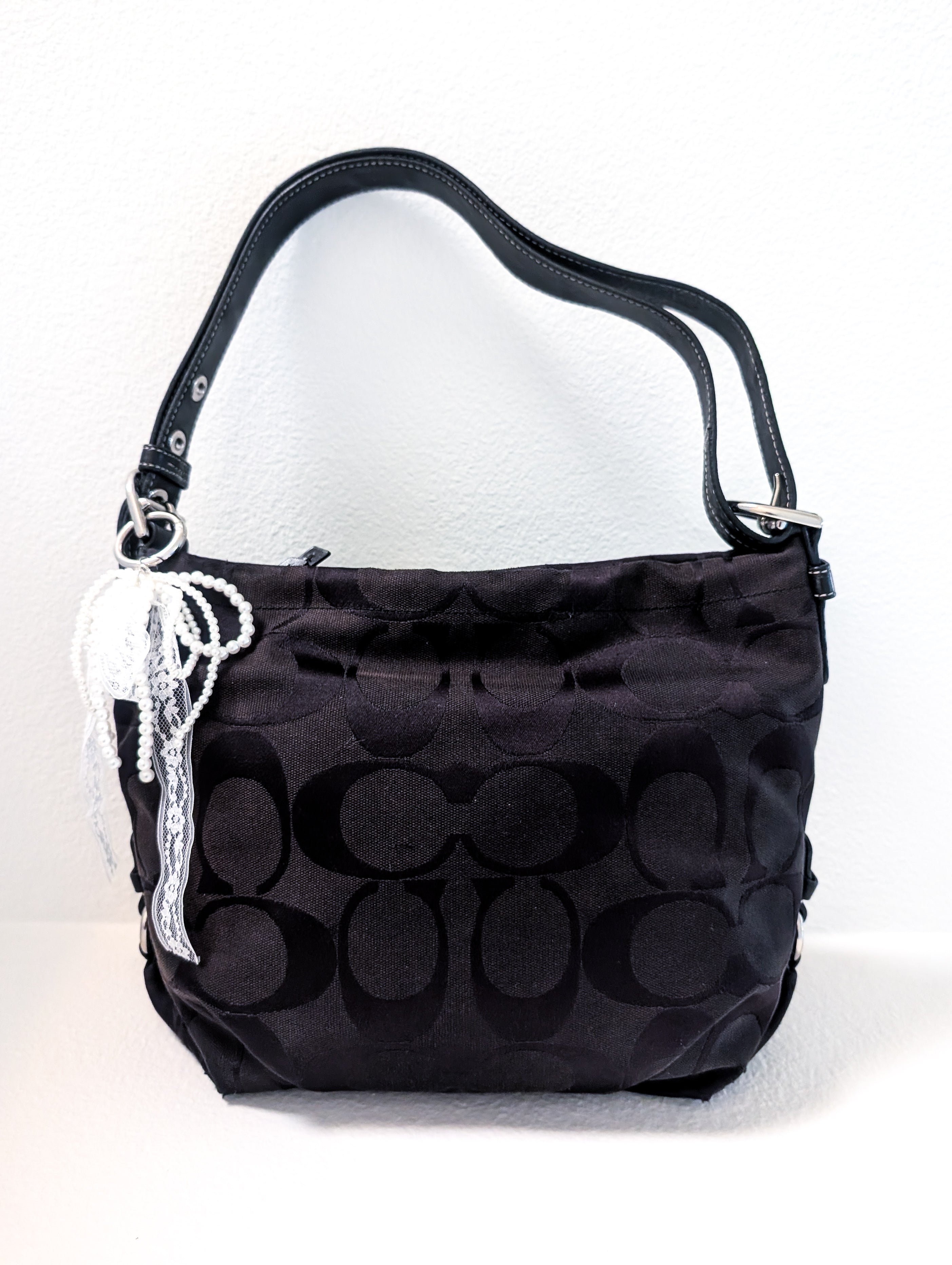Coach Soho Signature Duffle Shoulder Bag in Black & Silver