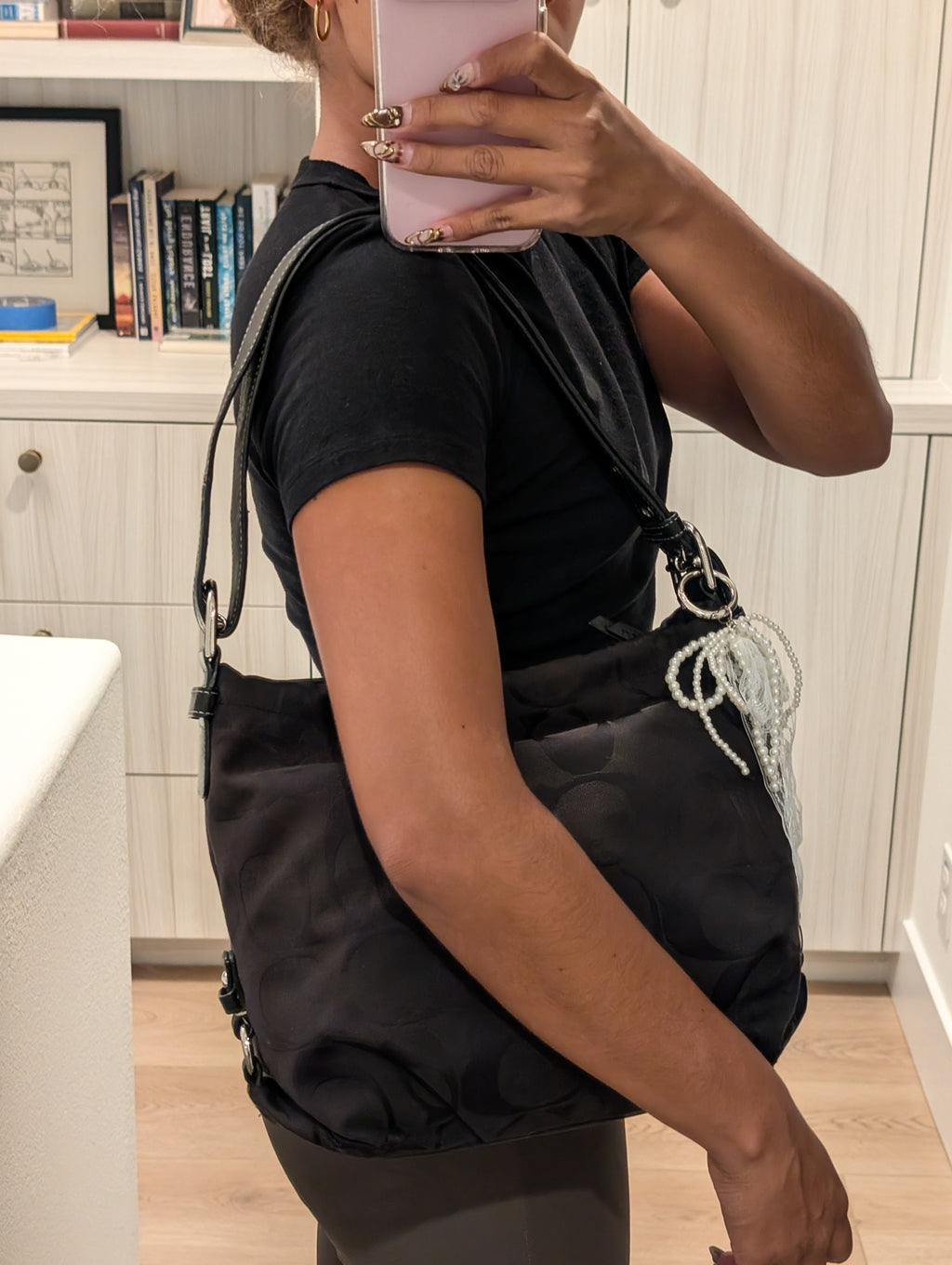 Coach Soho Signature Duffle Shoulder Bag in Black & Silver