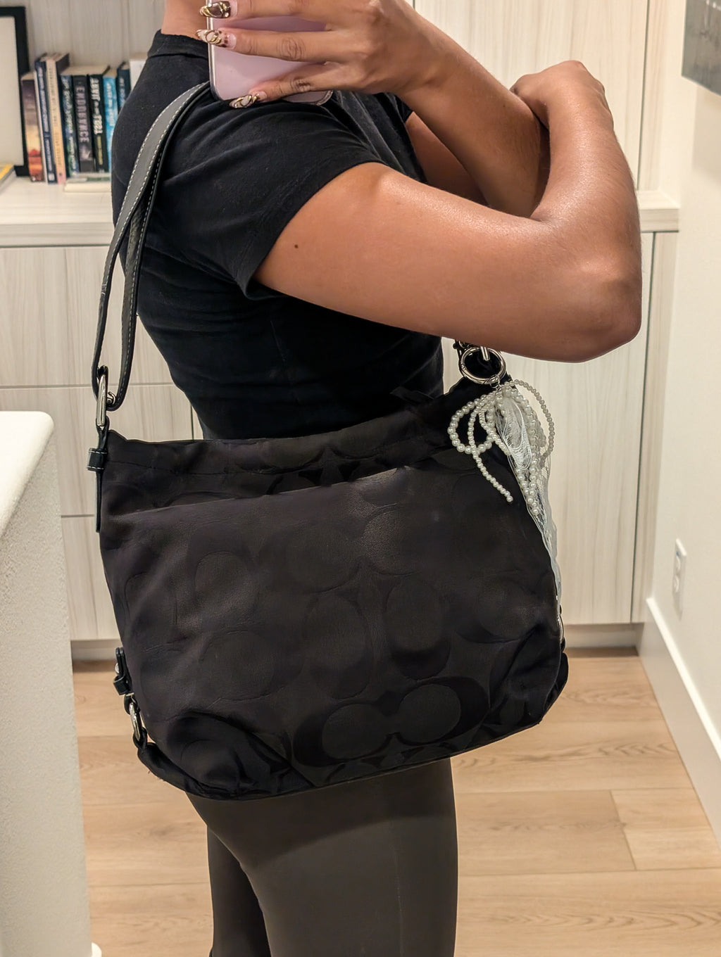 Coach Soho Signature Duffle Shoulder Bag in Black & Silver