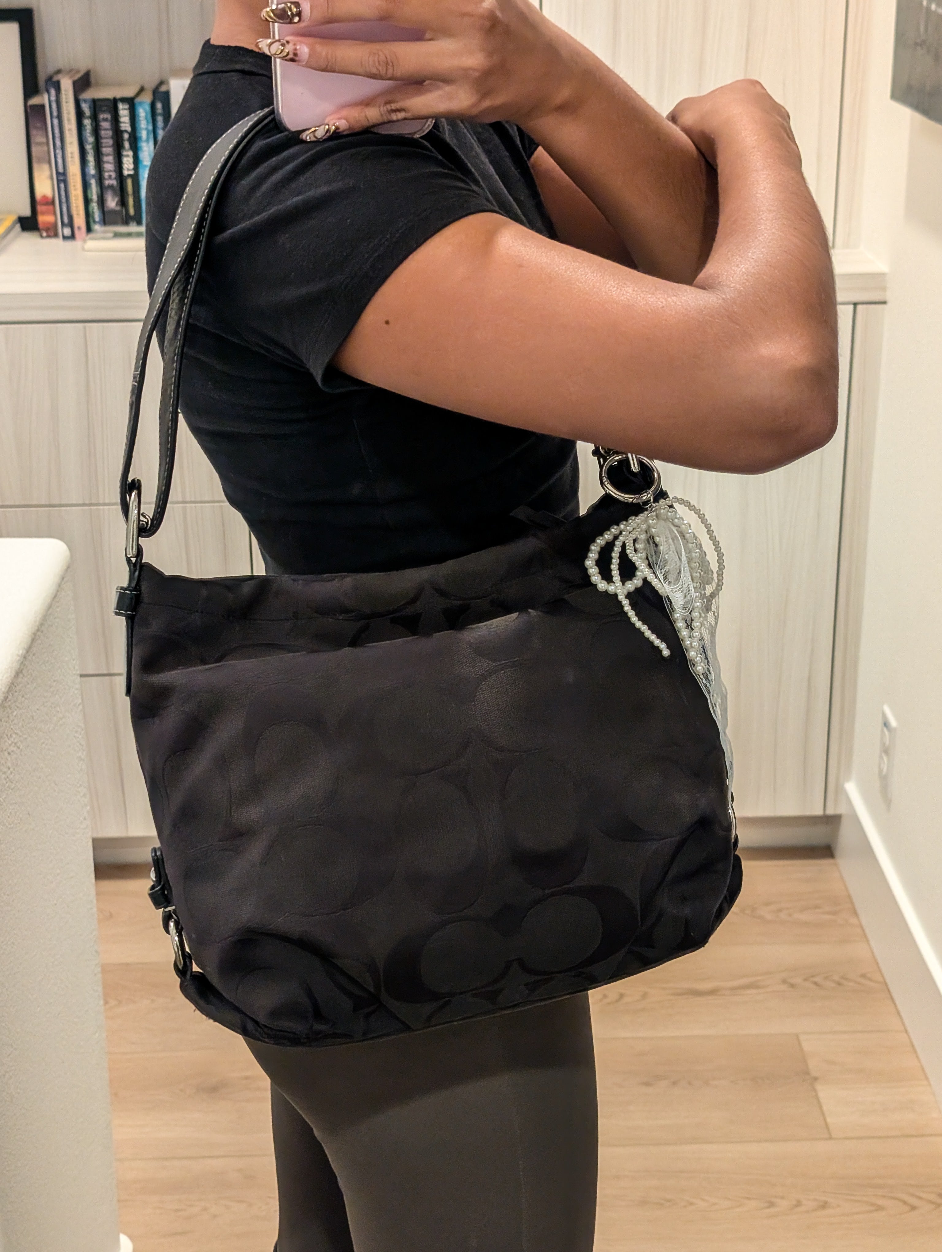 Coach Soho Signature Duffle Shoulder Bag in Black & Silver