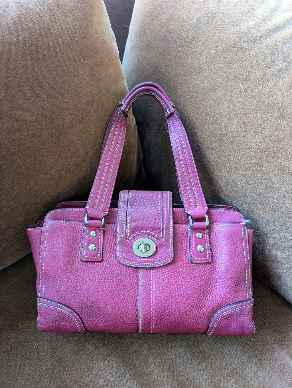 Coach Hampton Hot Pink Pebbled Leather Satchel