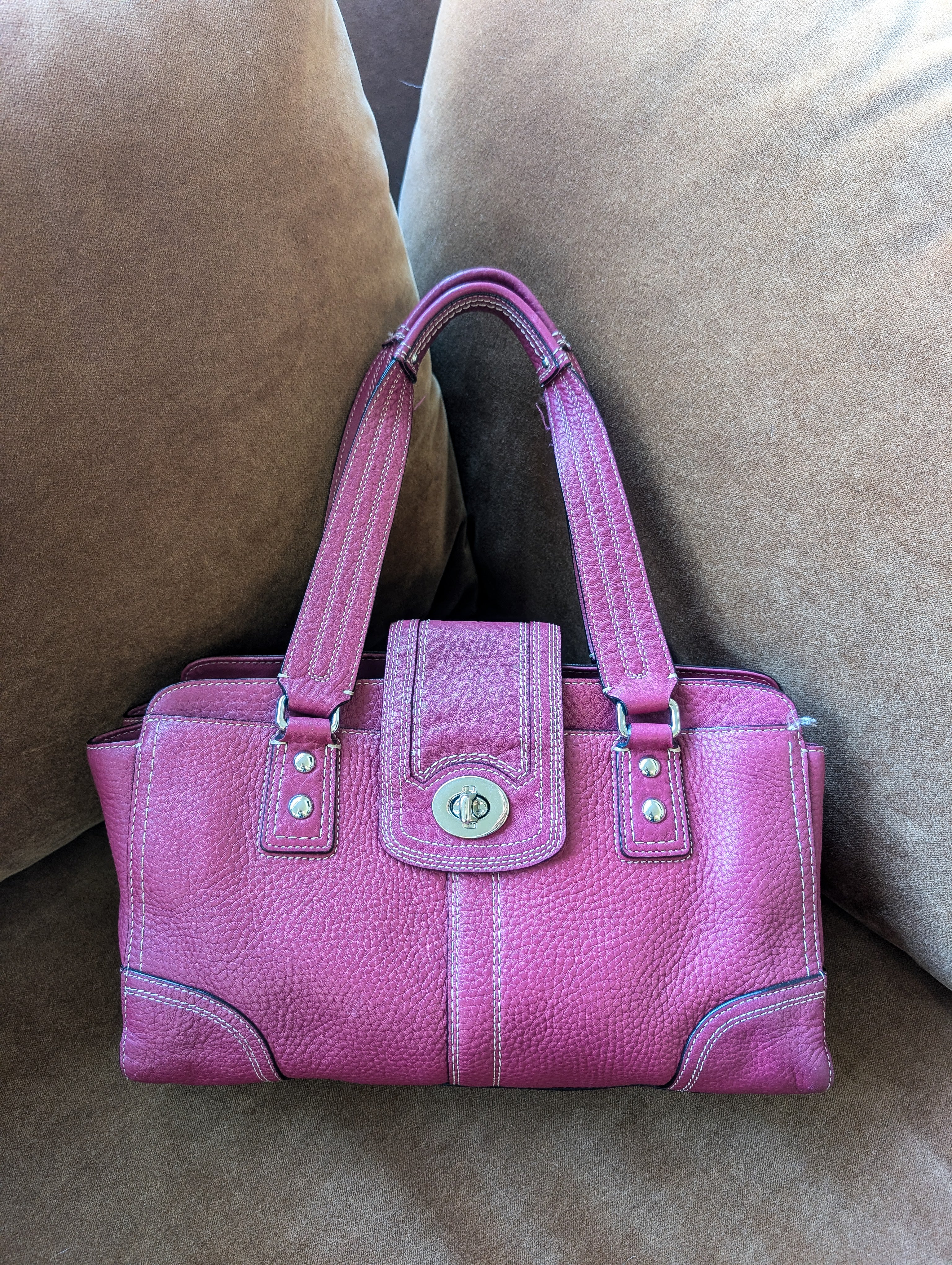 Coach Hampton Hot Pink Pebbled Leather Satchel